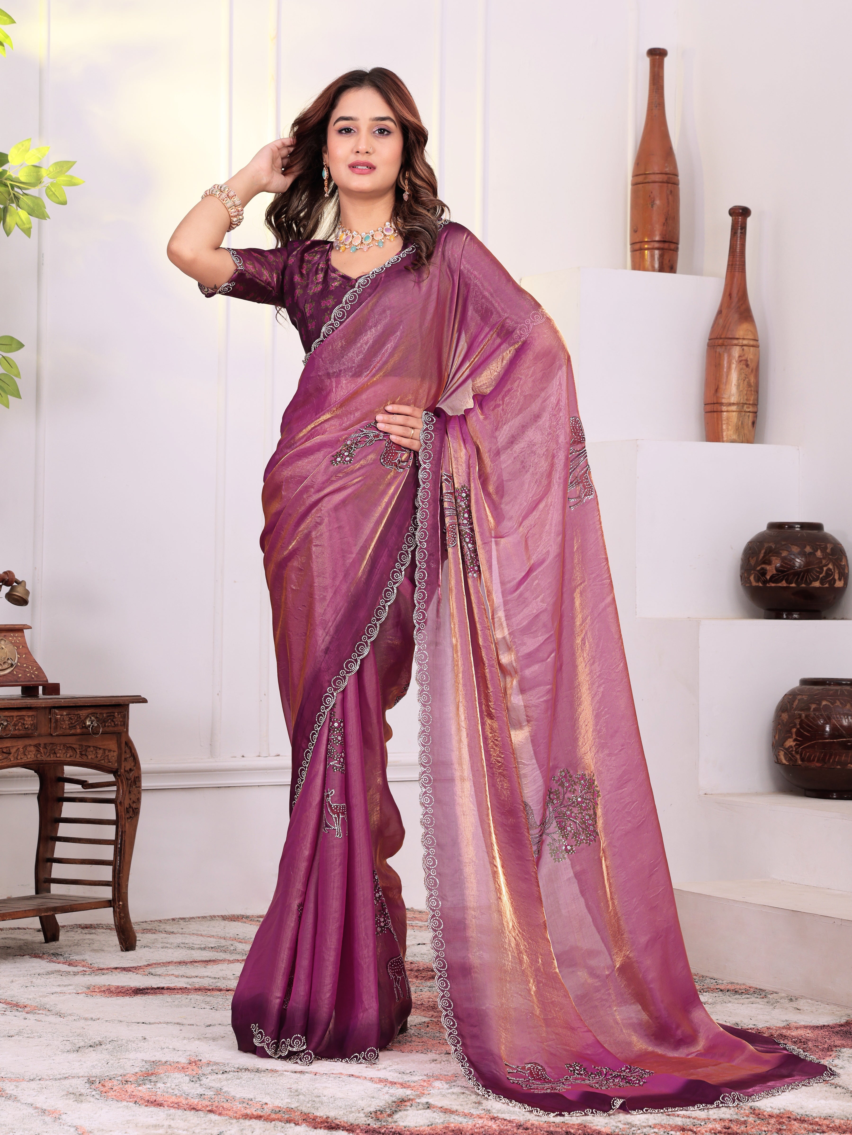 Wine Rose Party Wear KD005 Saree