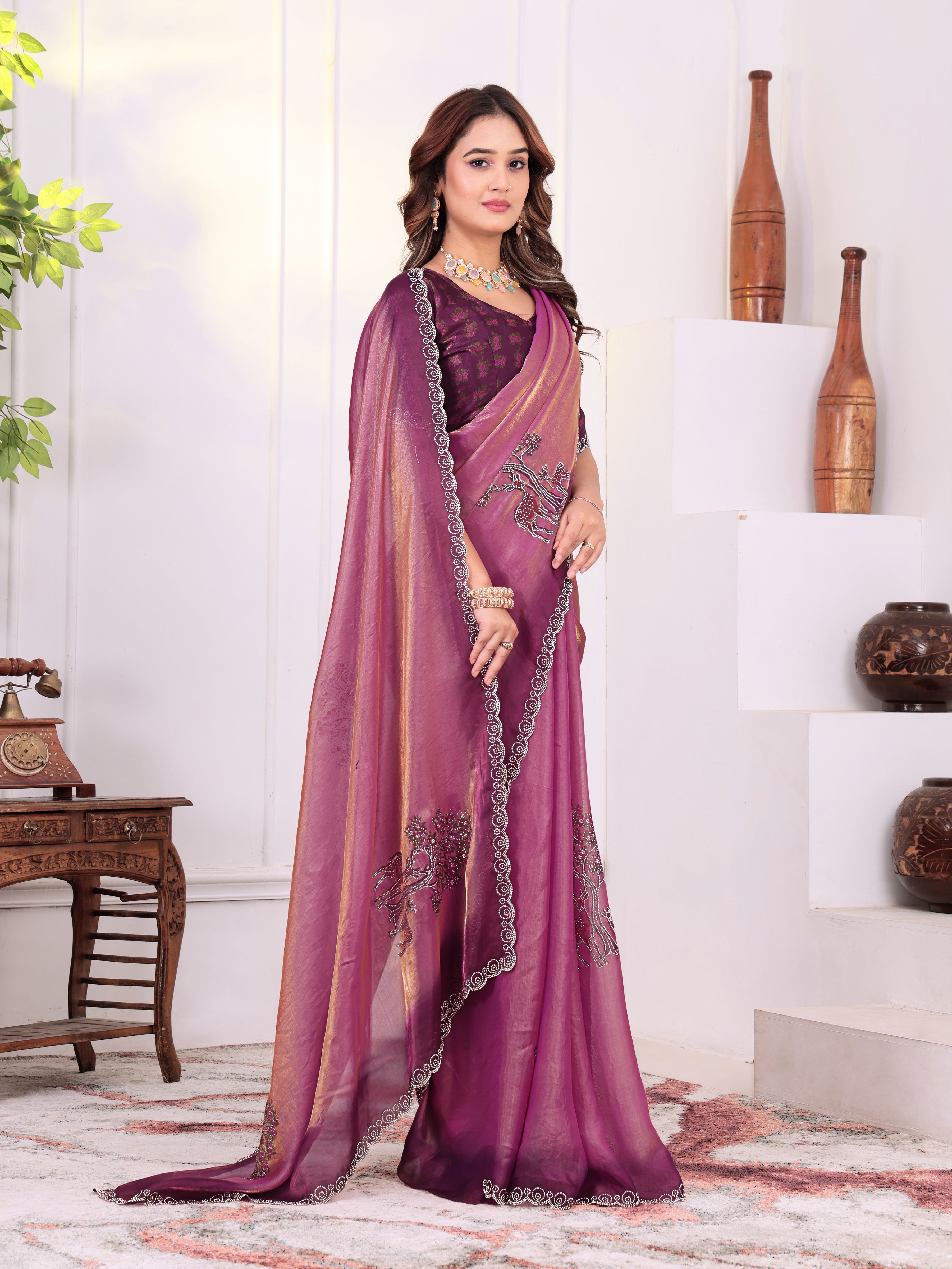Wine Rose Party Wear KD005 Saree