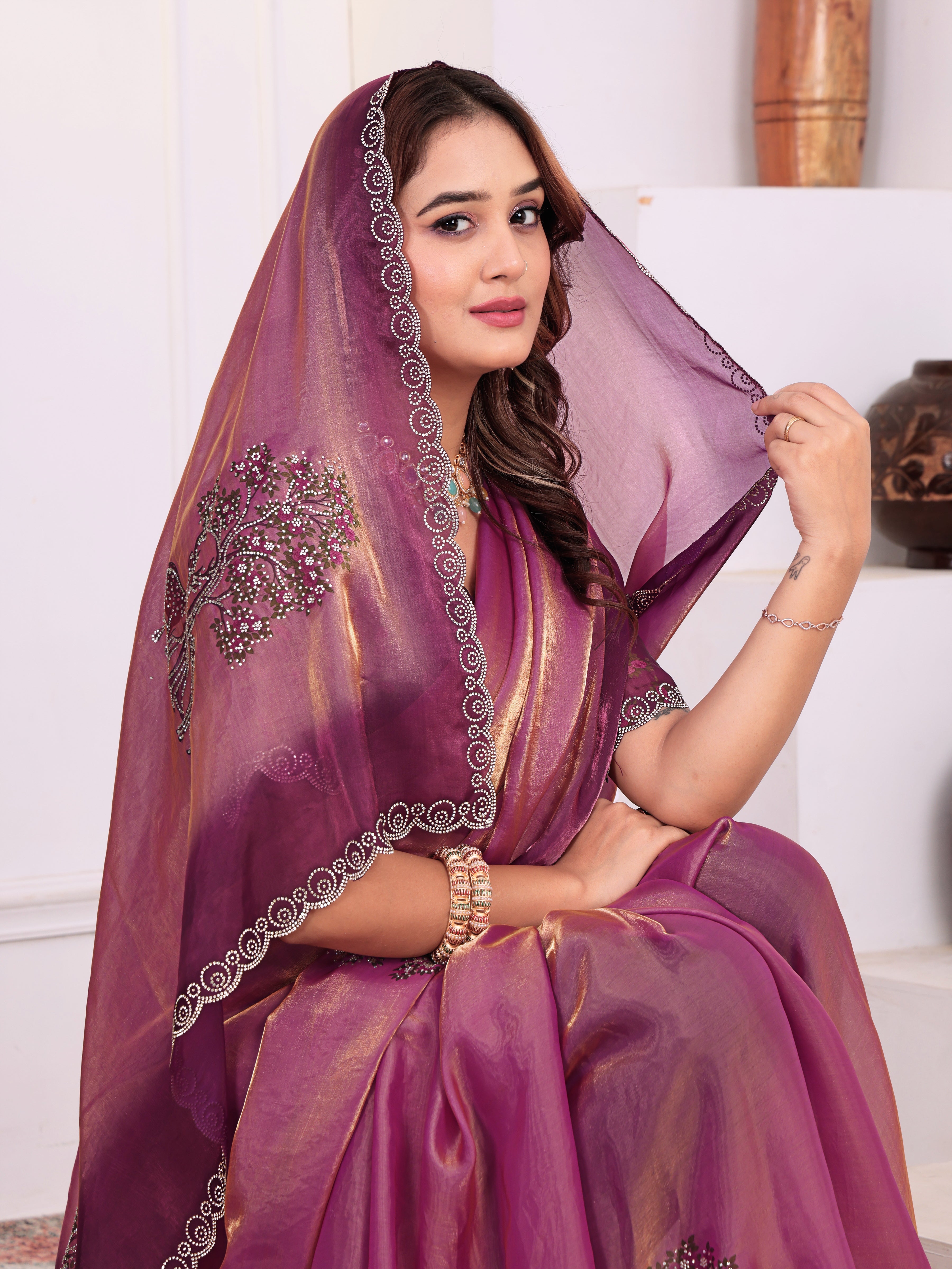 Wine Rose Party Wear KD005 Saree
