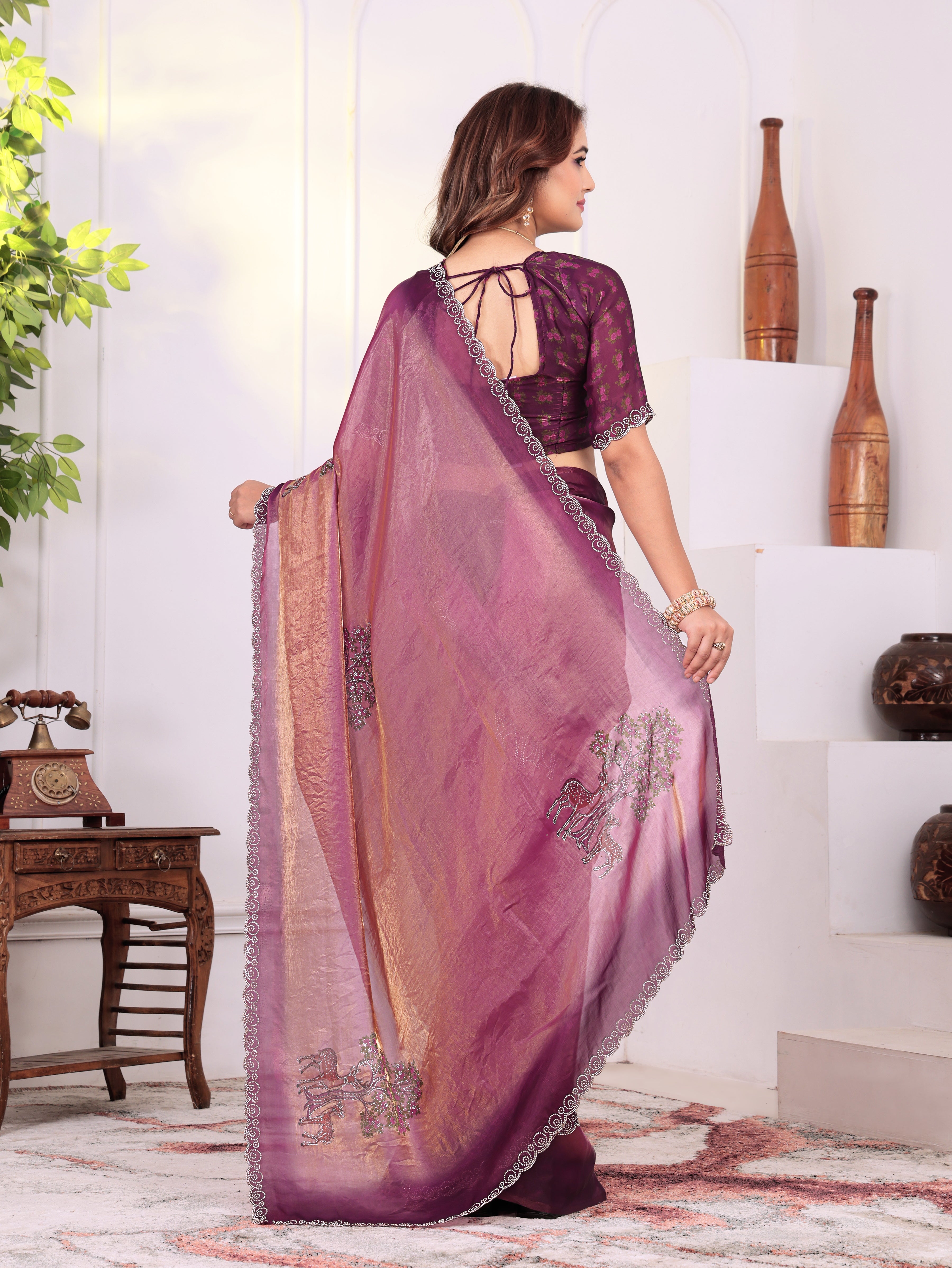 Wine Rose Party Wear KD005 Saree