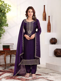 Aira - KD005 Purple Fendy Satin Kurti With Pant & Dupatta