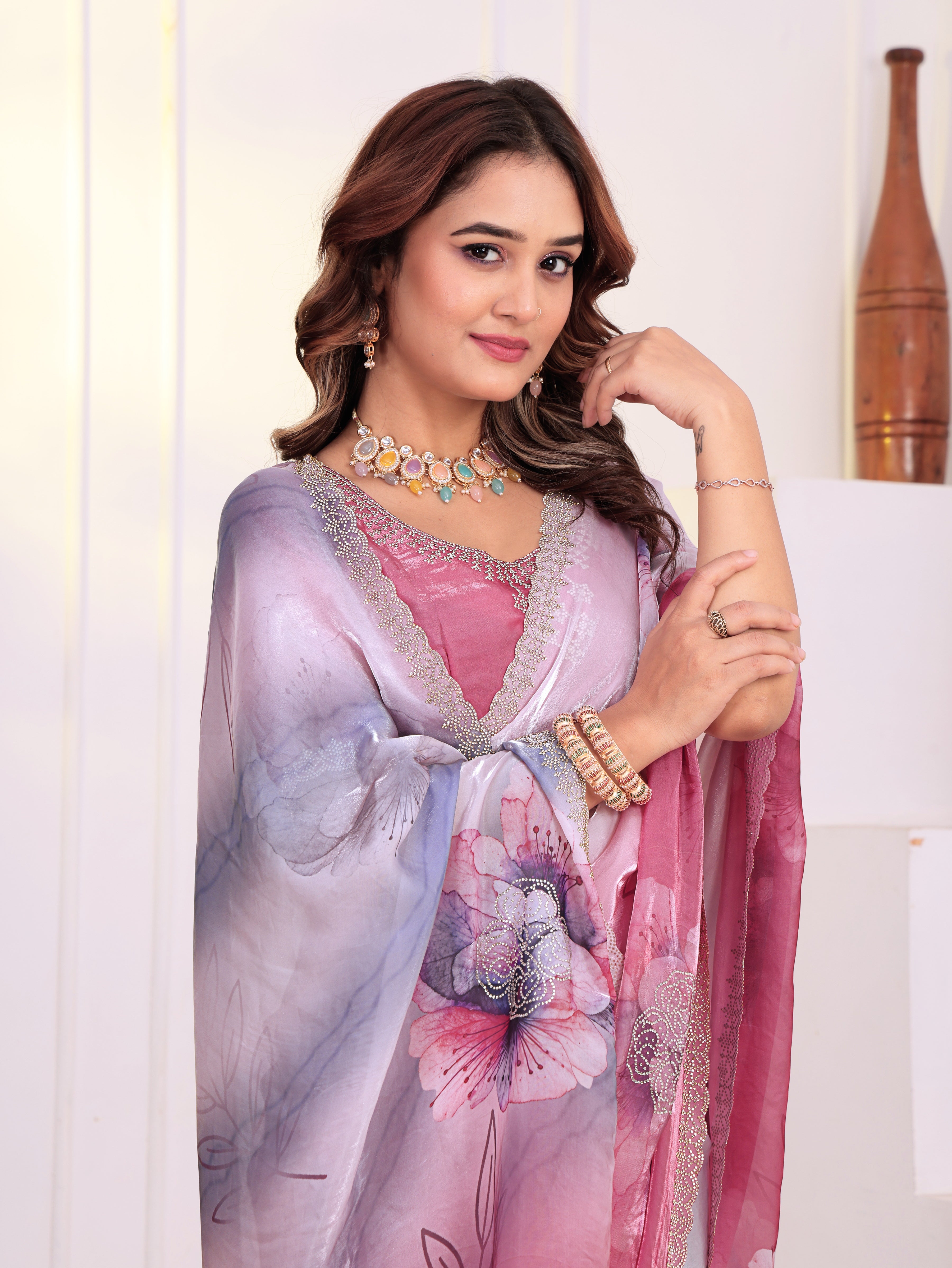 Rosy Bloom Floral Designer KD004 Saree