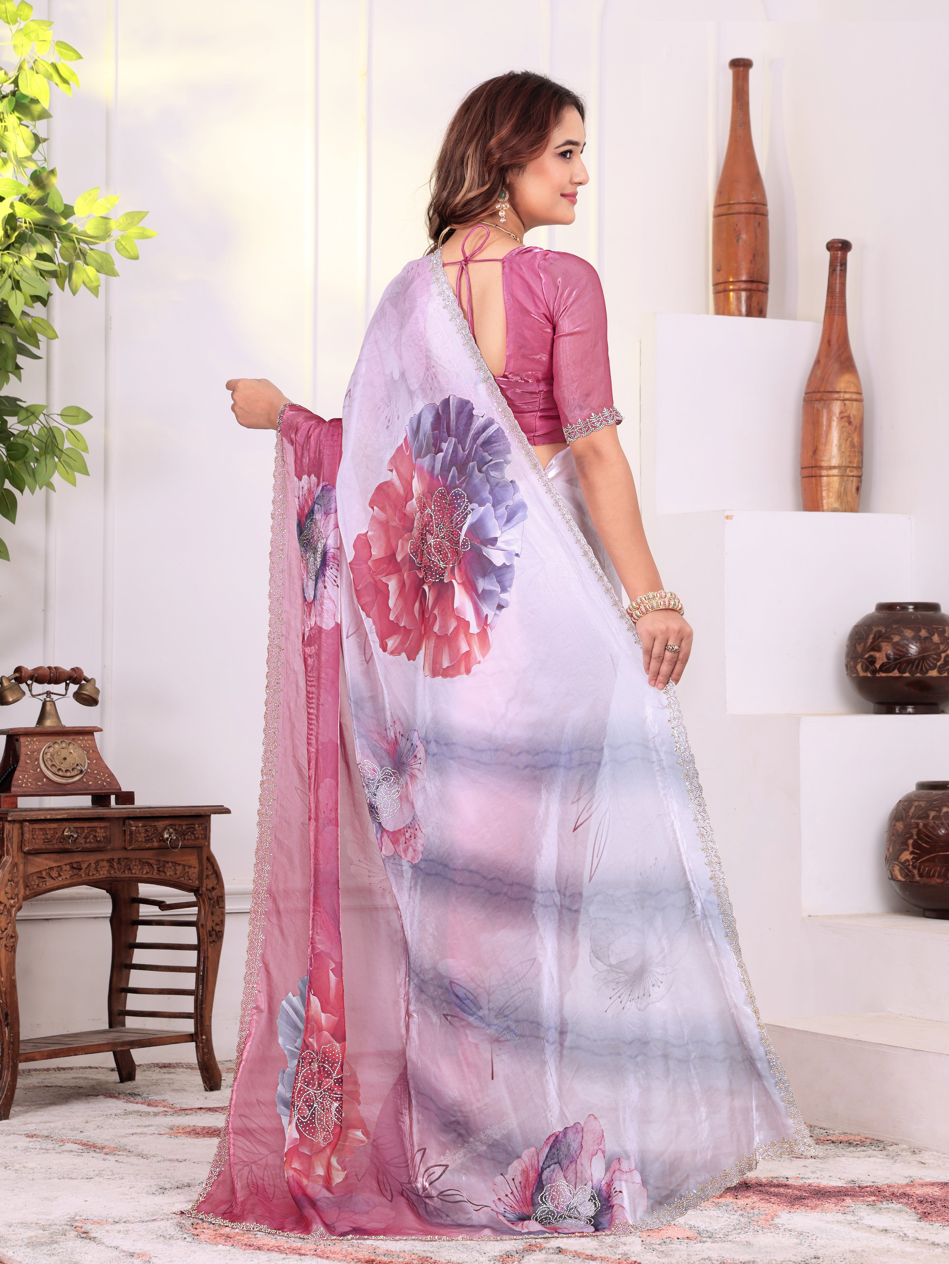 Rosy Bloom Floral Designer KD004 Saree