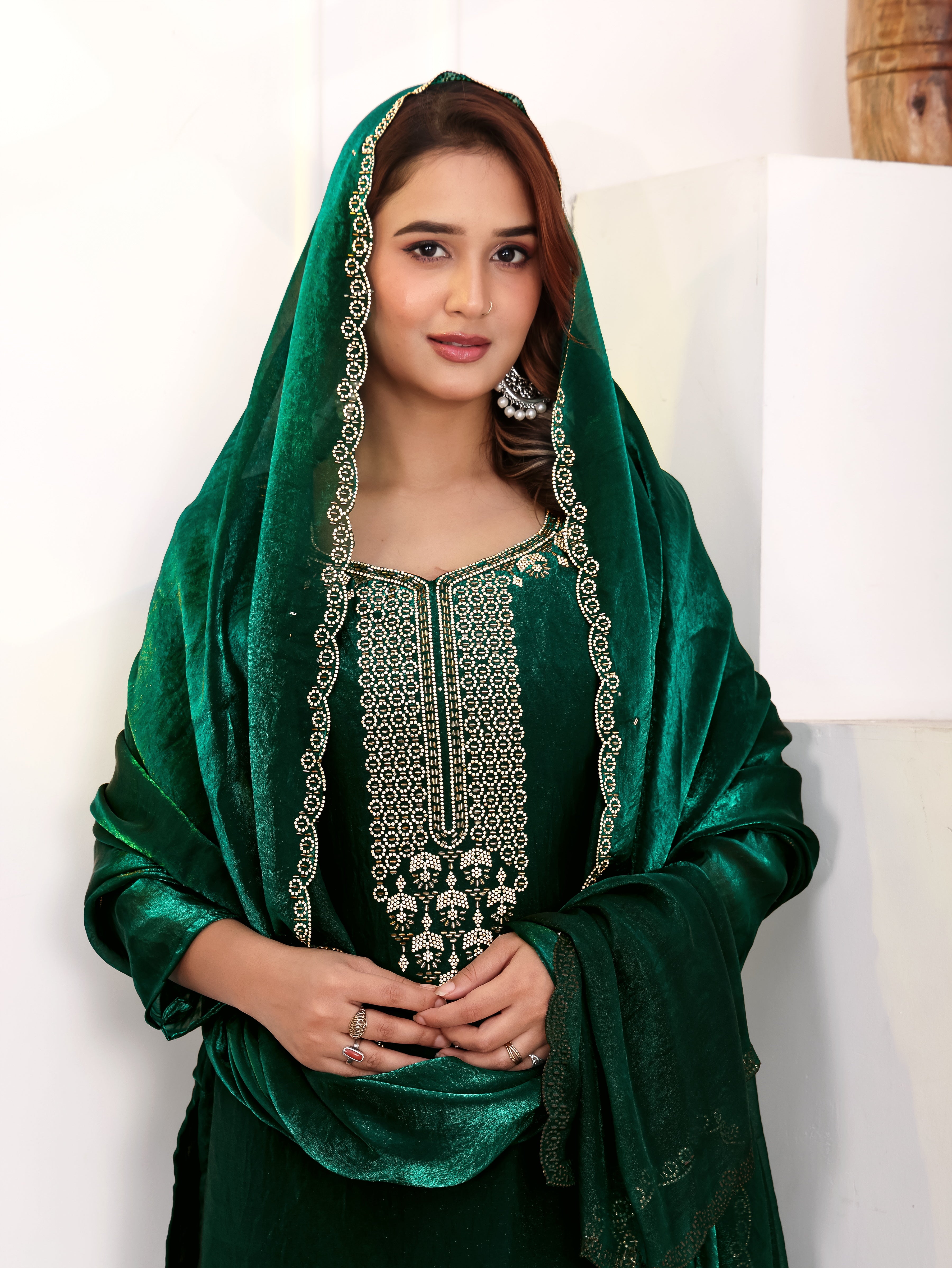 Aakriti - KD003 Green Fendy Satin Kurti With Pant & Dupatta