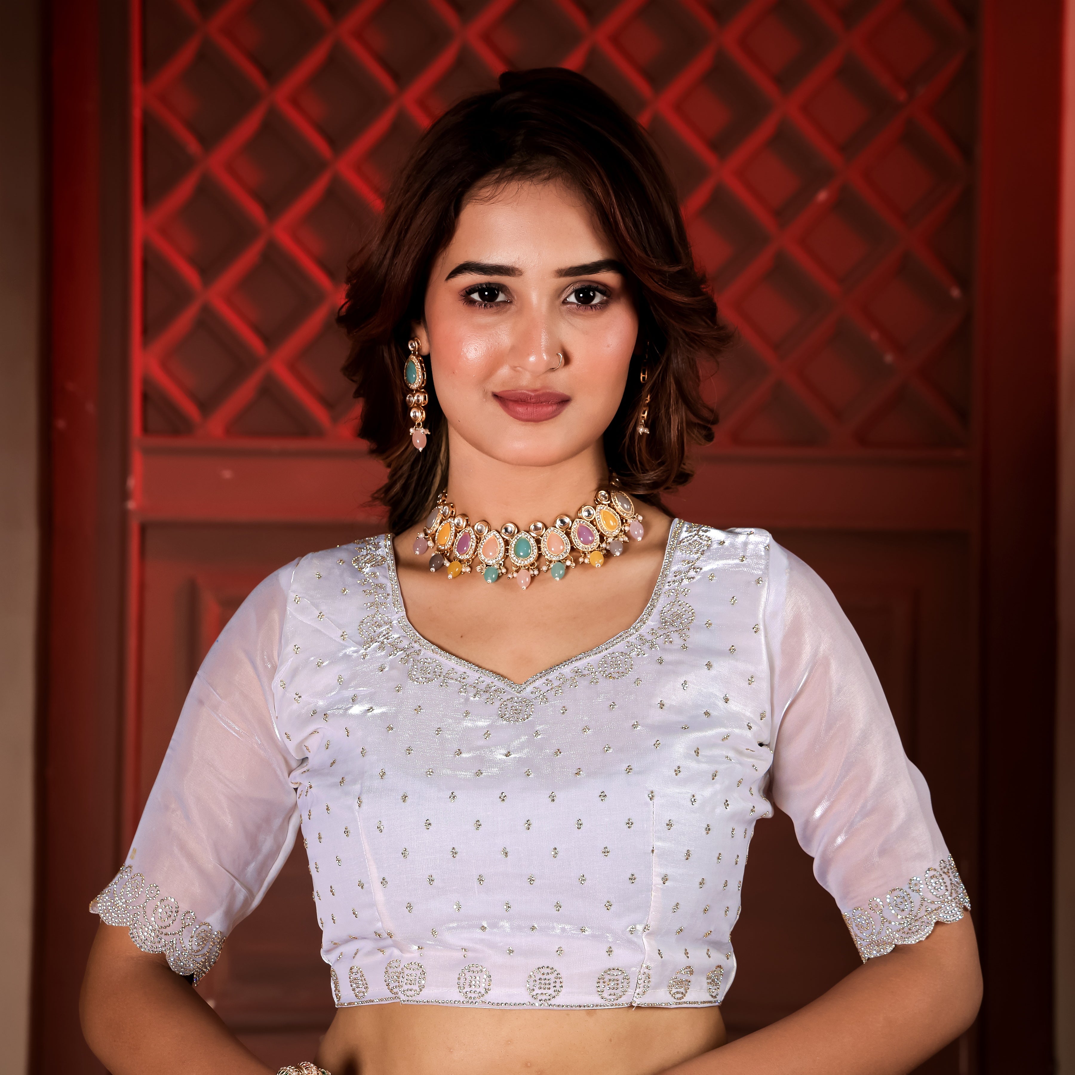 Kiara - KD1001 White Fendy Satin Party Wear Saree