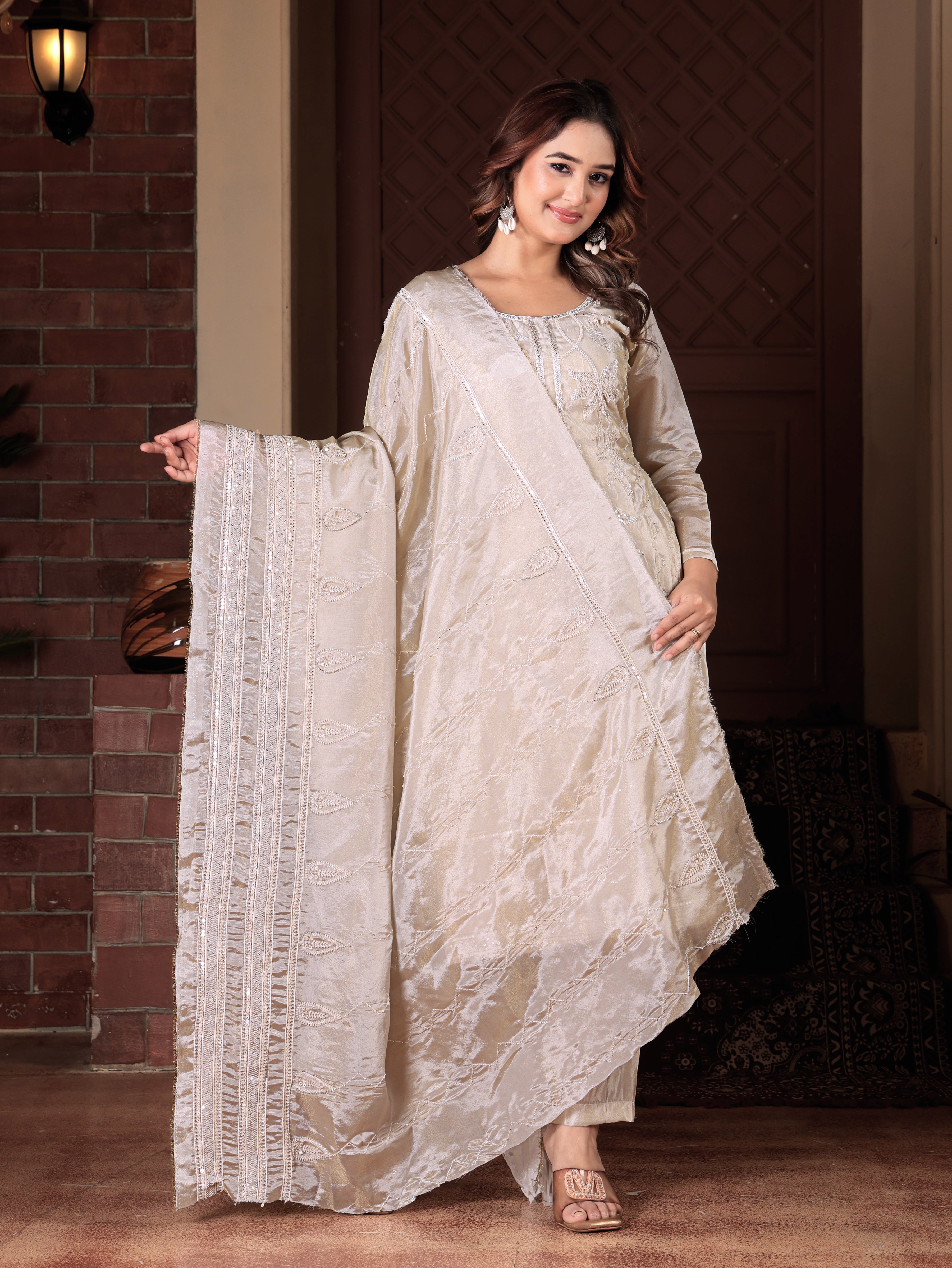 Classic Pearl Embroidered Suit Set
