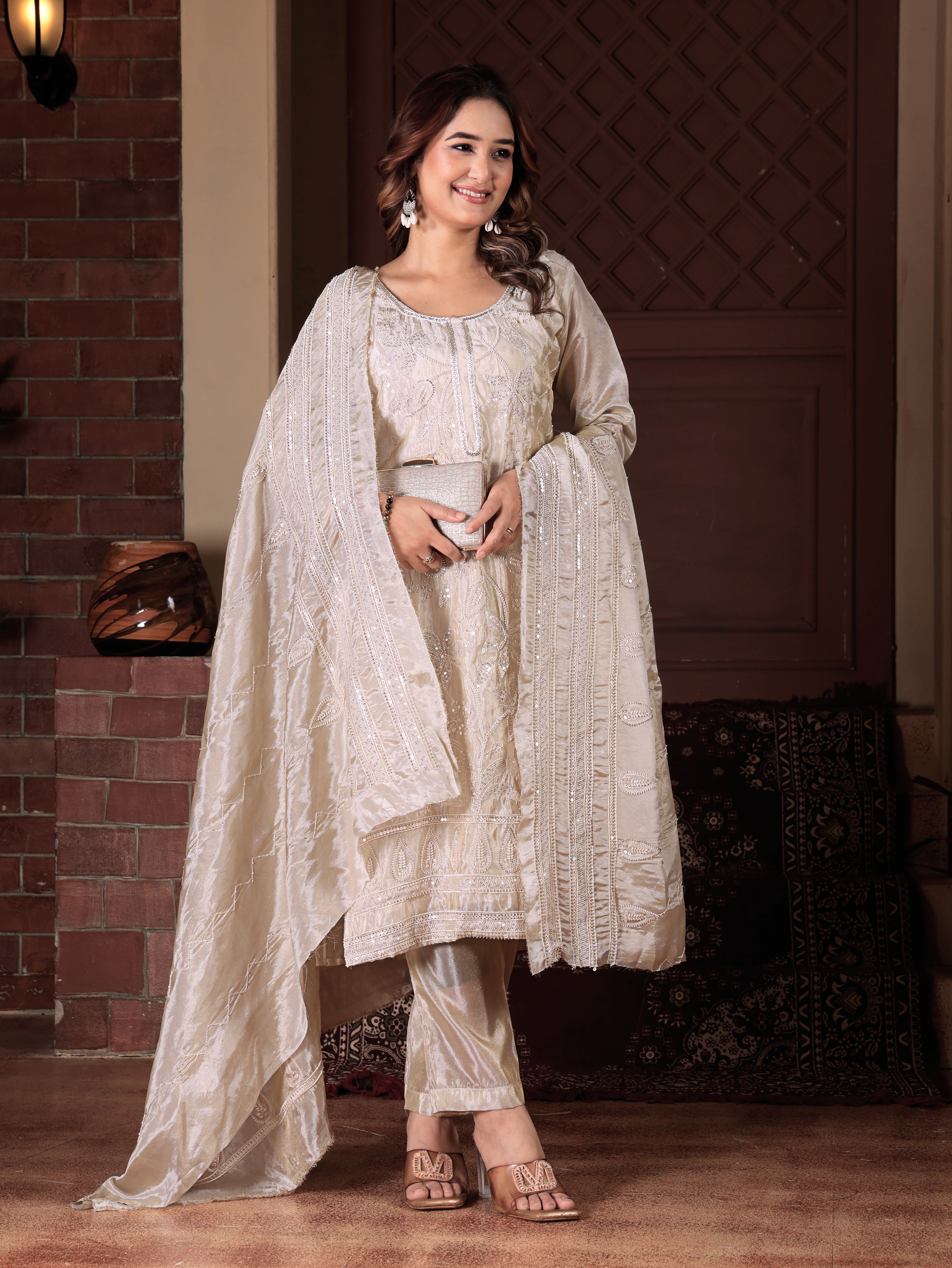 Classic Pearl Embroidered Suit Set