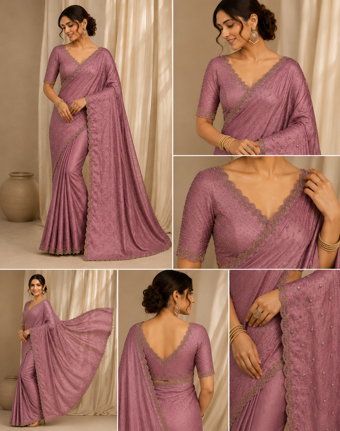 Dusty Rose Diamond Graceful Designer Embroidered Saree