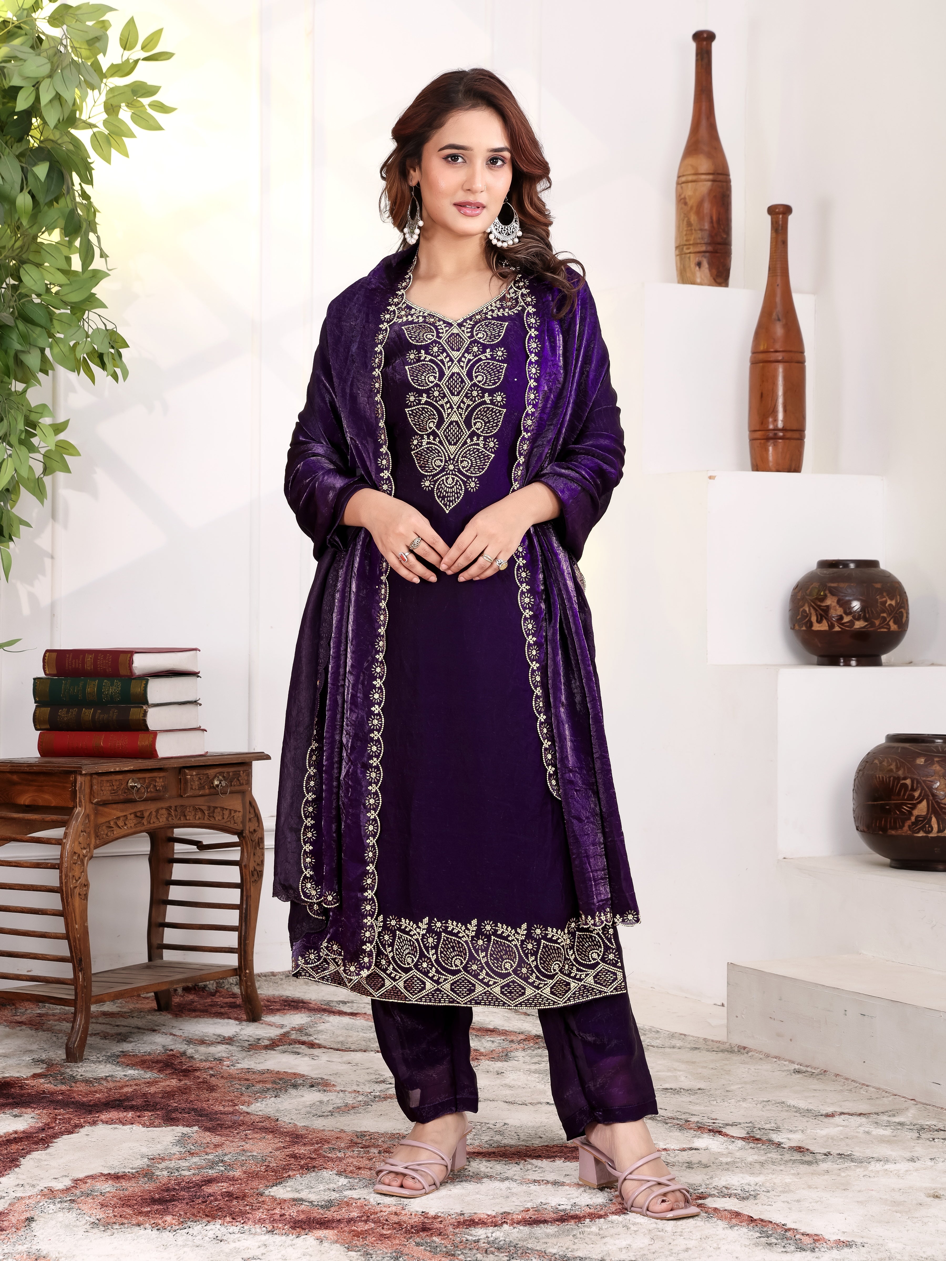 Irya - KD005 Purple Kurti With Pant & Dupatta