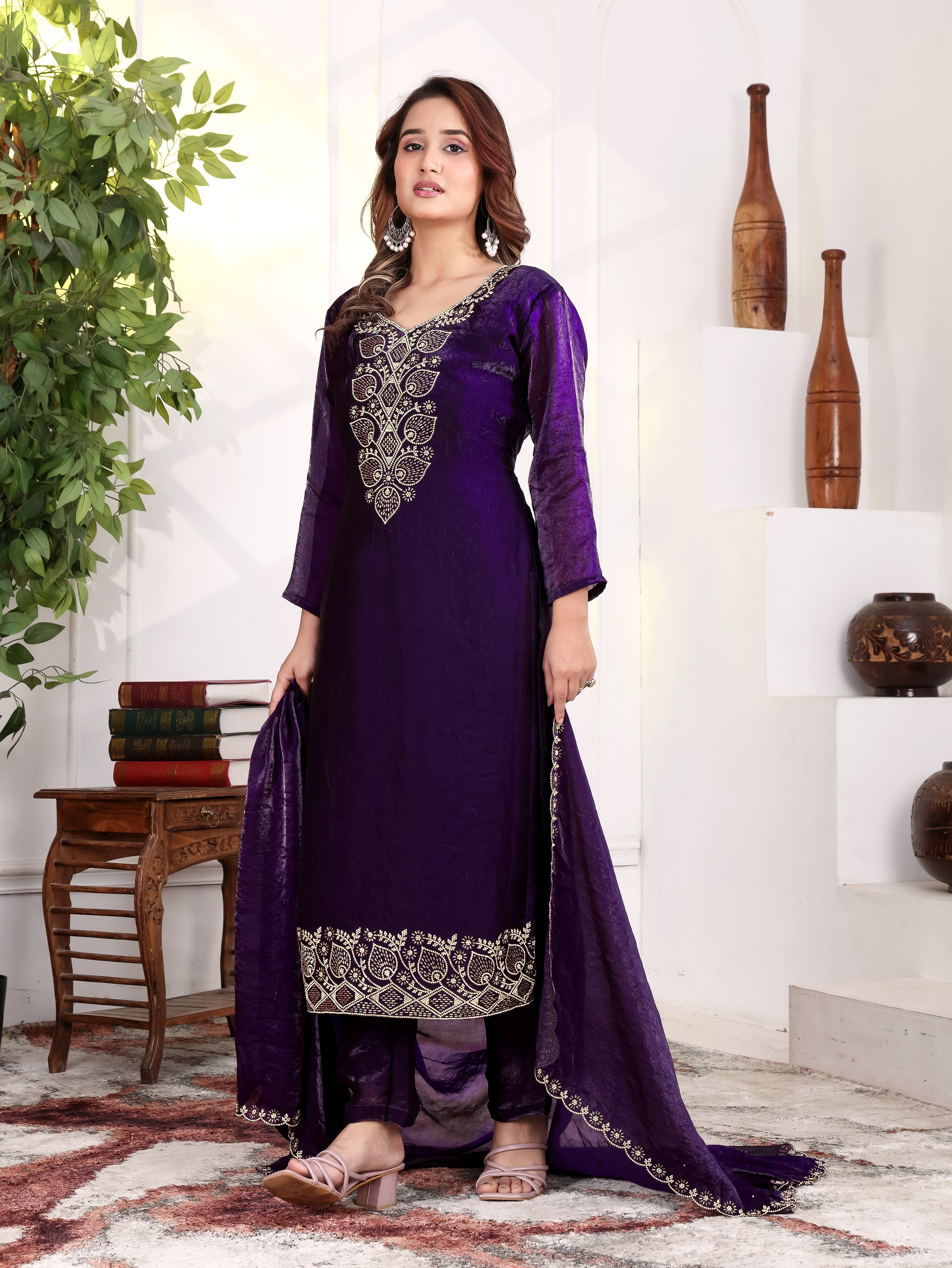 Irya - KD005 Purple Kurti With Pant & Dupatta