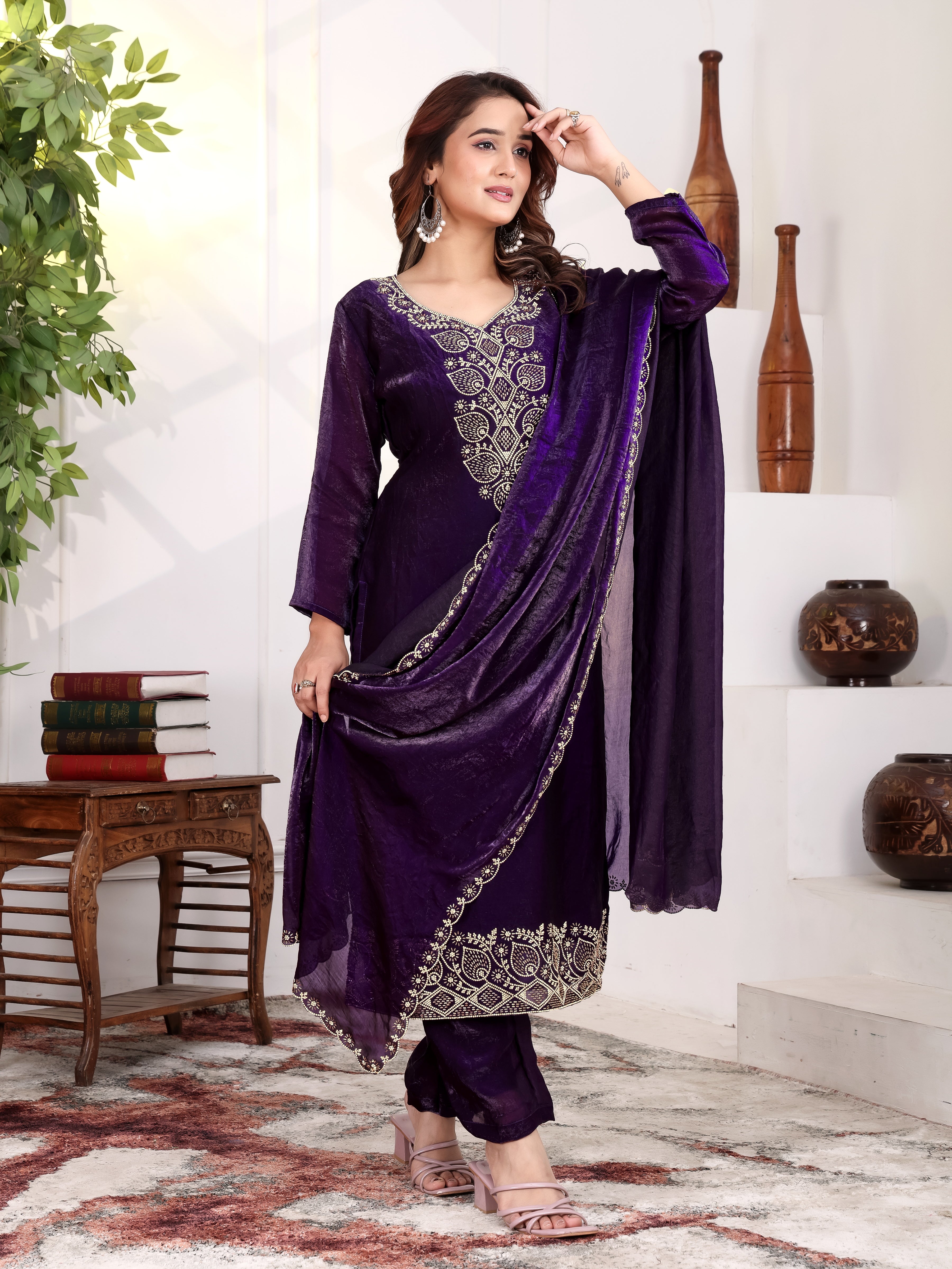 Irya - KD005 Purple Kurti With Pant & Dupatta