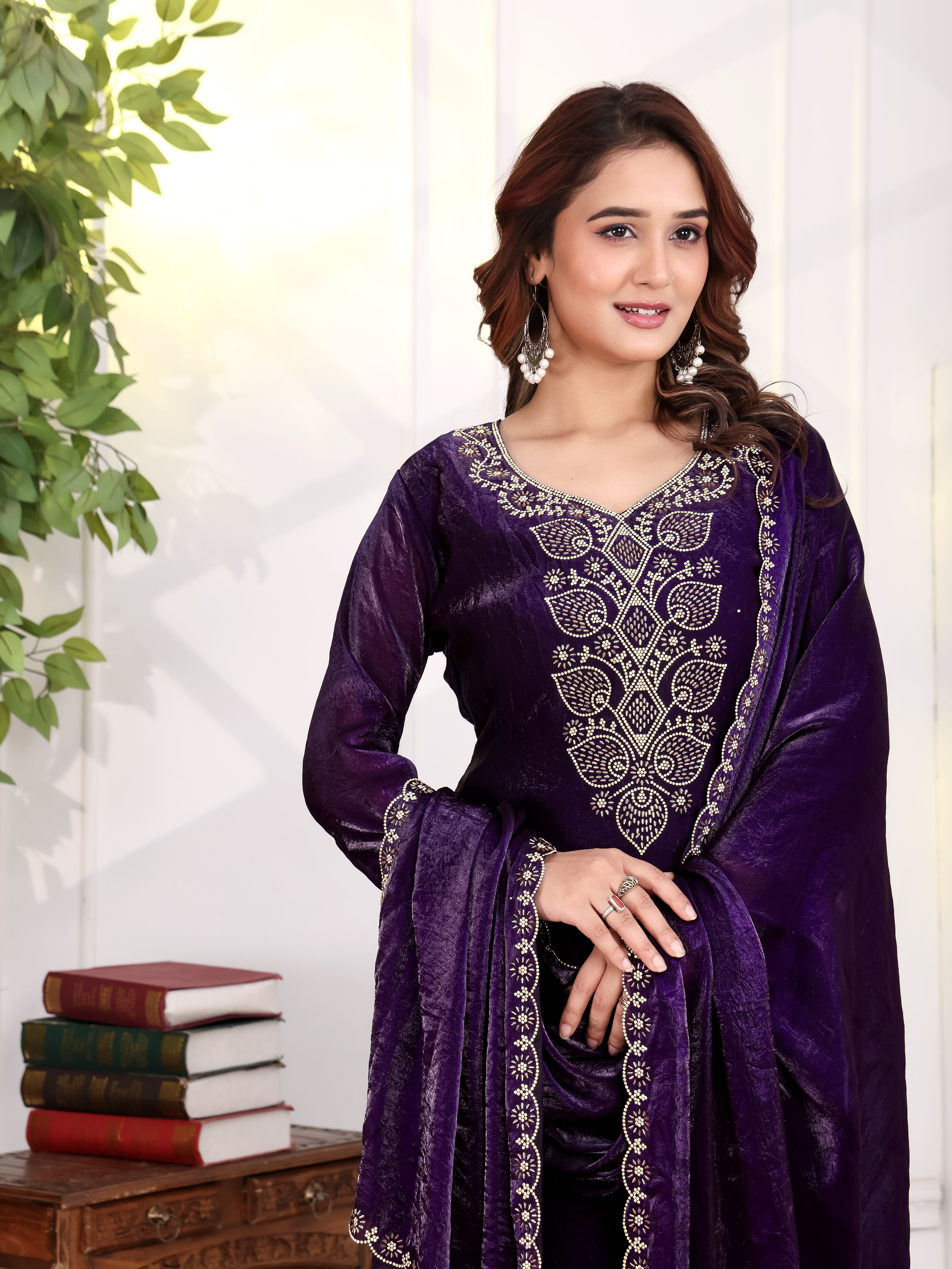 Irya - KD005 Purple Kurti With Pant & Dupatta