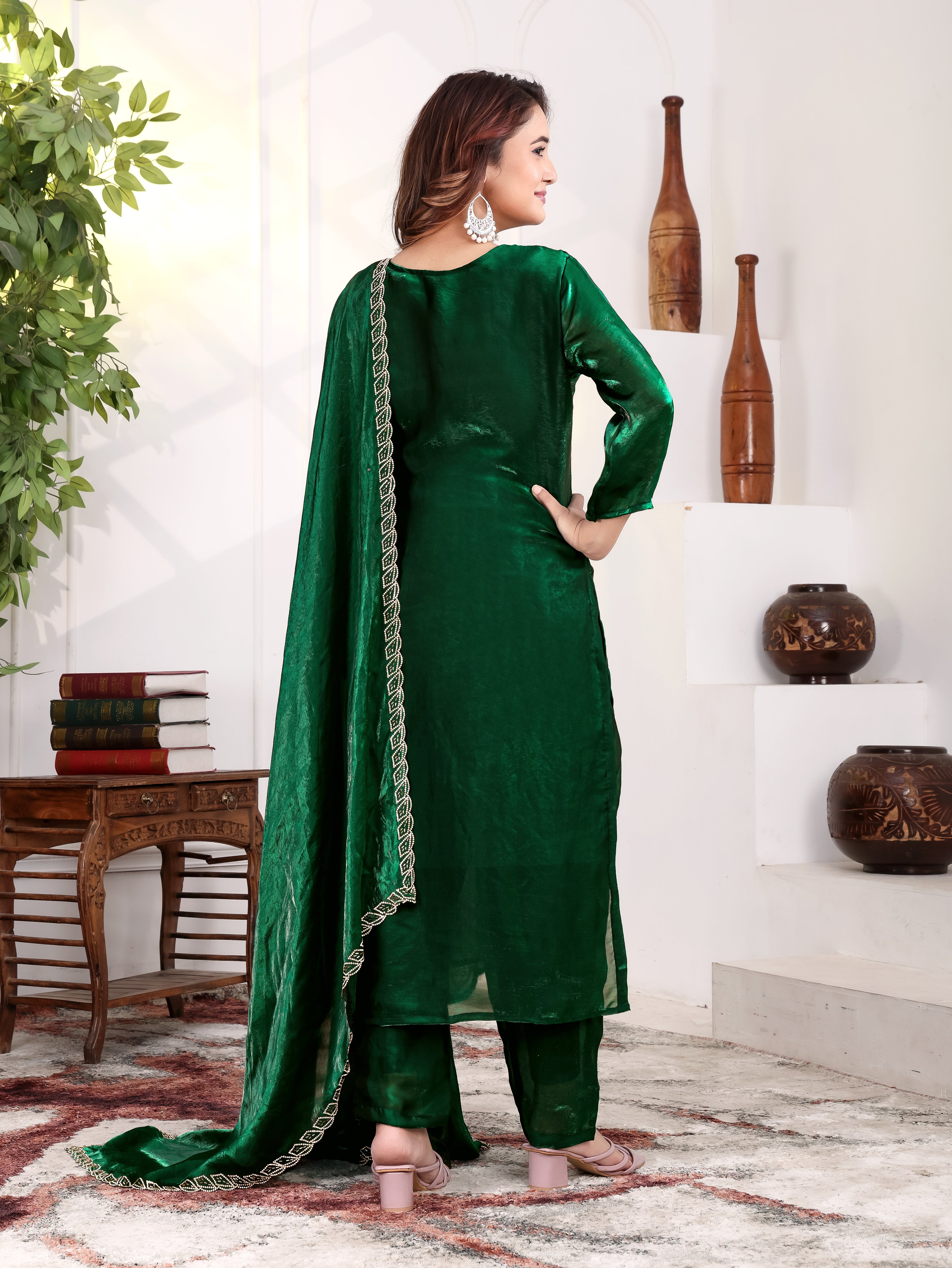 Ishira - KD003 Emerald Green  Kurti With Pant & Dupatta