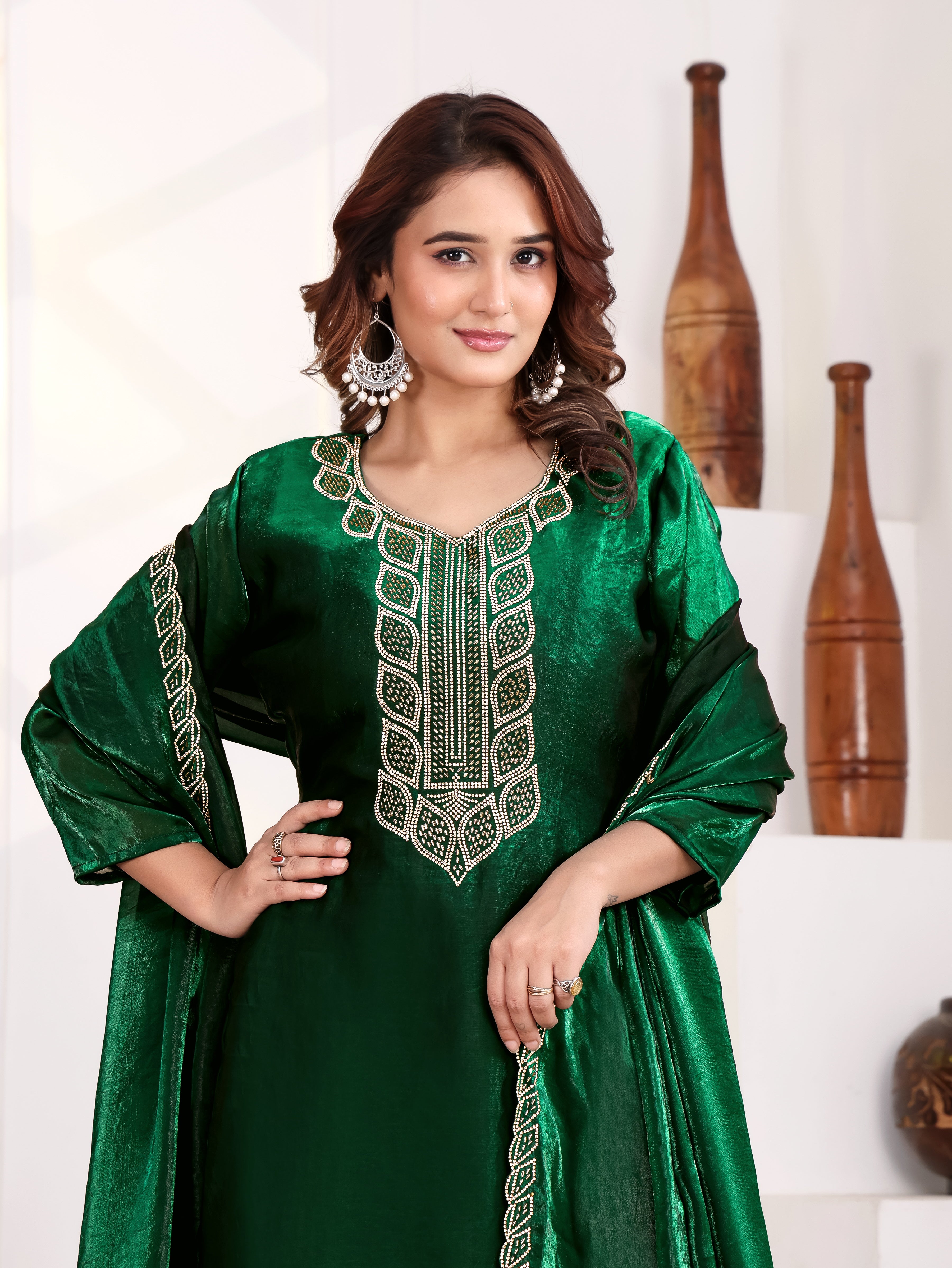Ishira - KD003 Emerald Green  Kurti With Pant & Dupatta