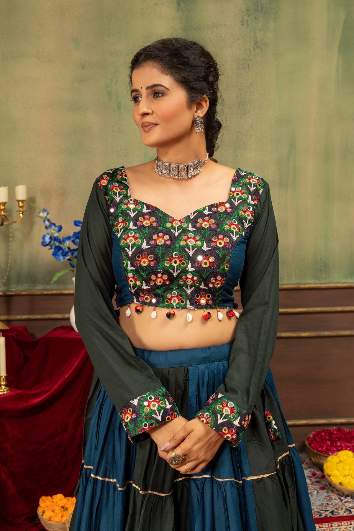 Women’s Blue & Black Floral Embroidered Chaniya Choli