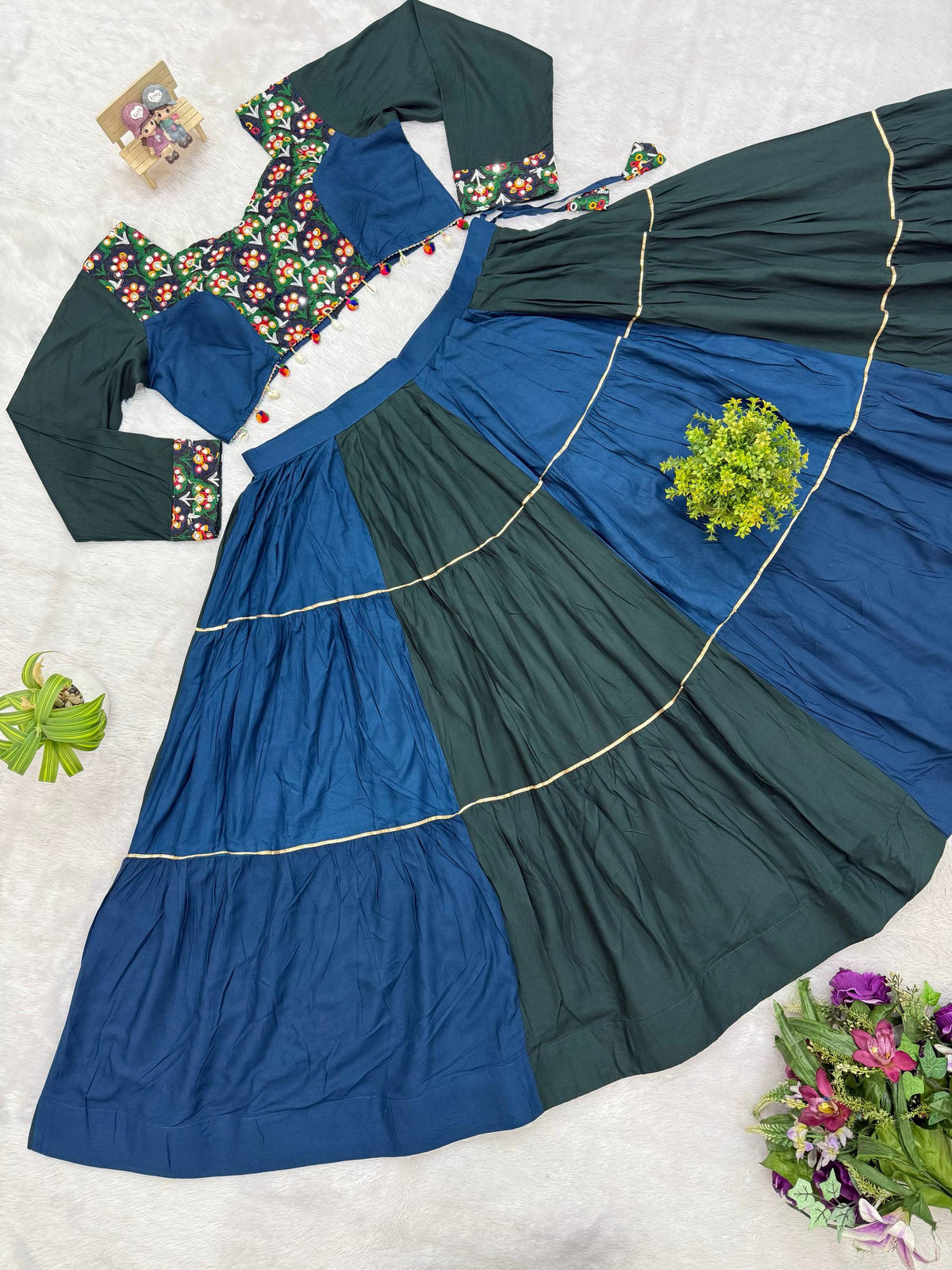 Women’s Blue & Black Floral Embroidered Chaniya Choli