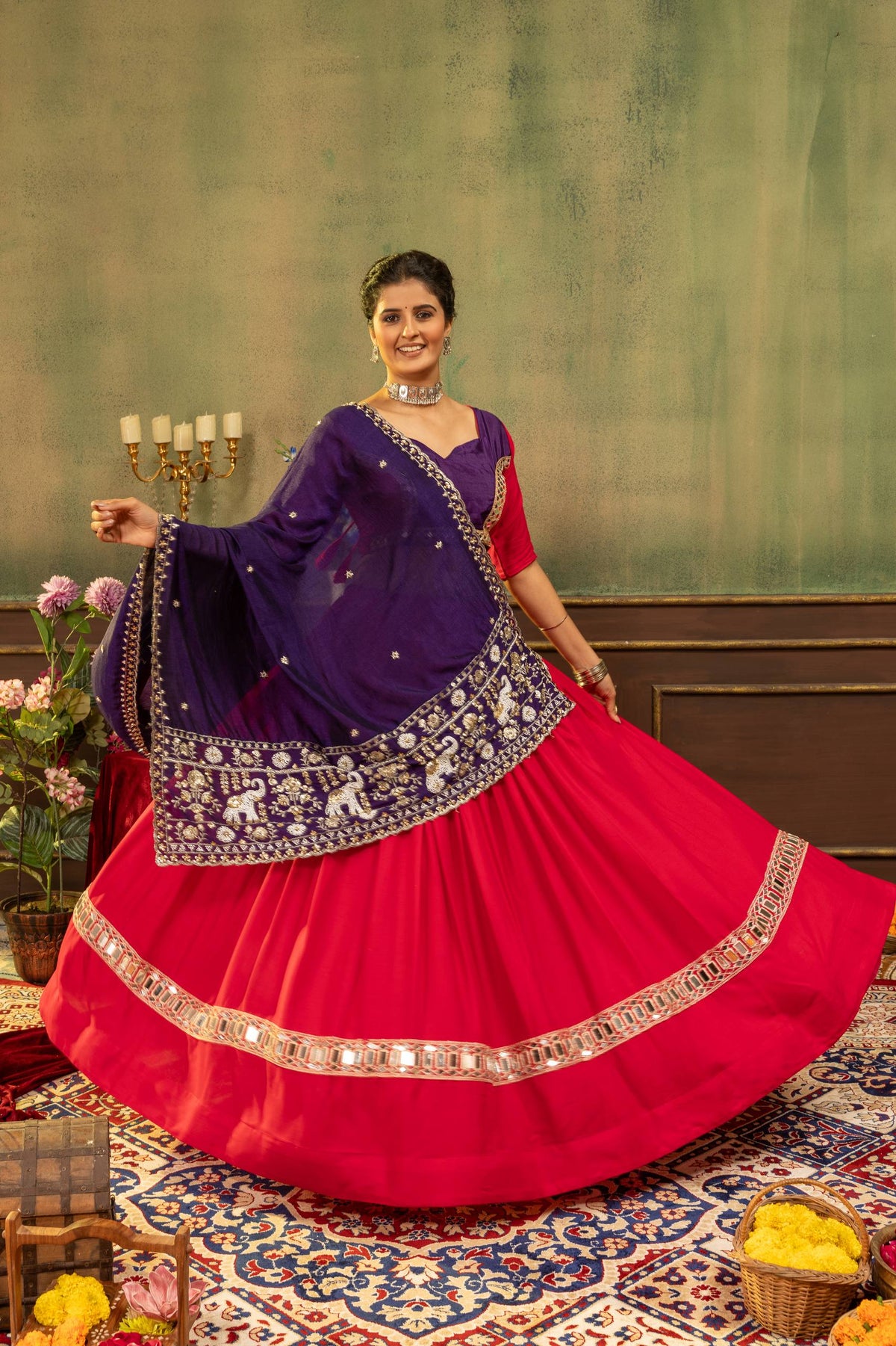 Women’s Purple & Pink Festive Lehenga Choli Set with Embroidered Dupatta
