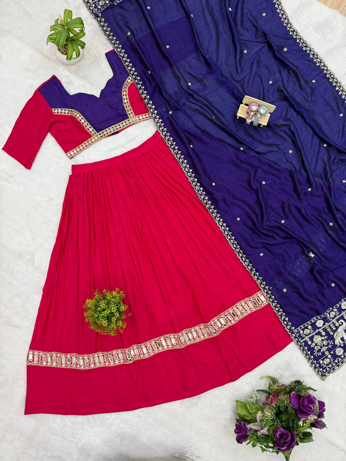 Women’s Purple & Pink Festive Lehenga Choli Set with Embroidered Dupatta