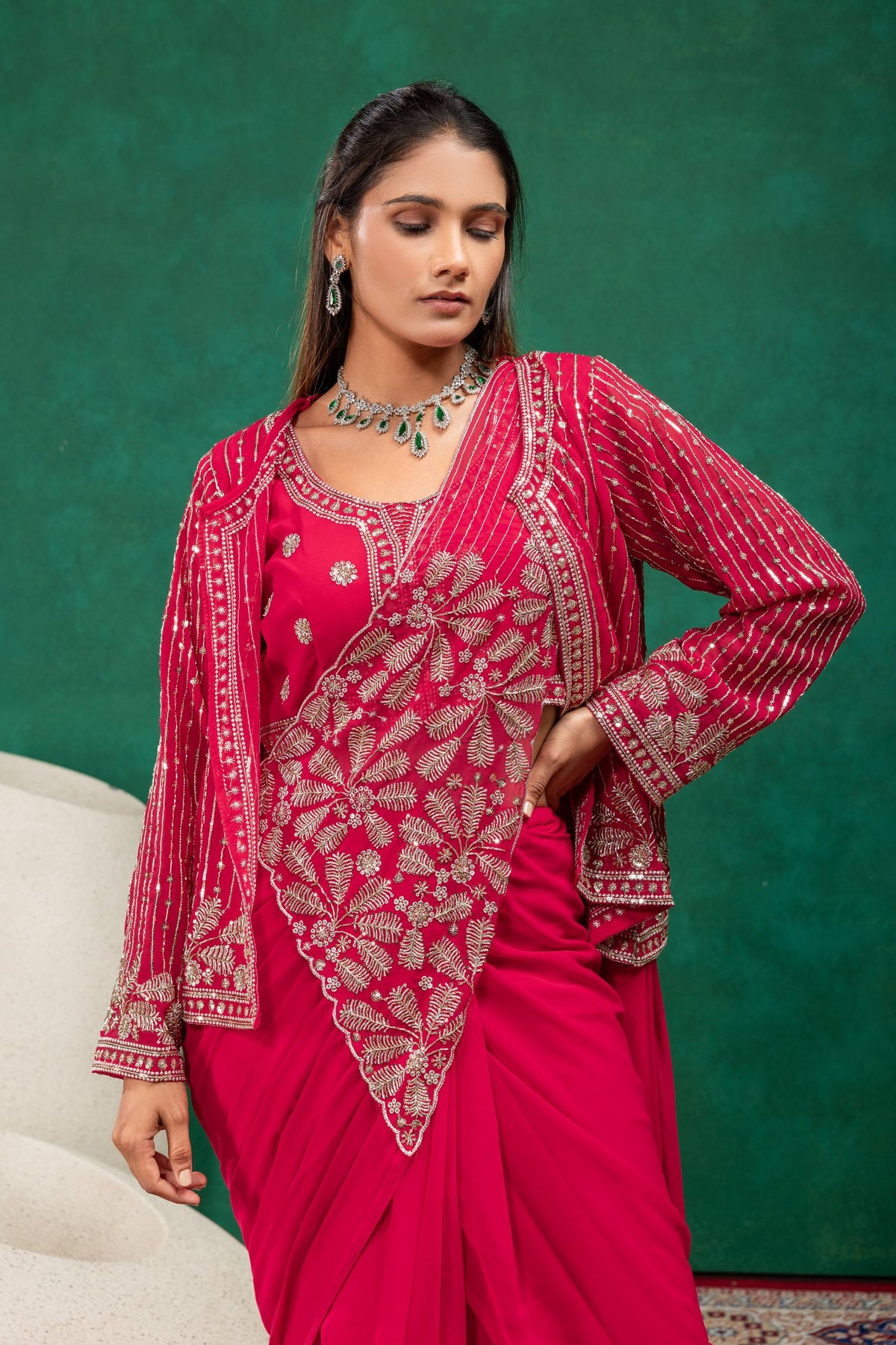 Women’s Pink Embroidered Saree with Designer Blouse
