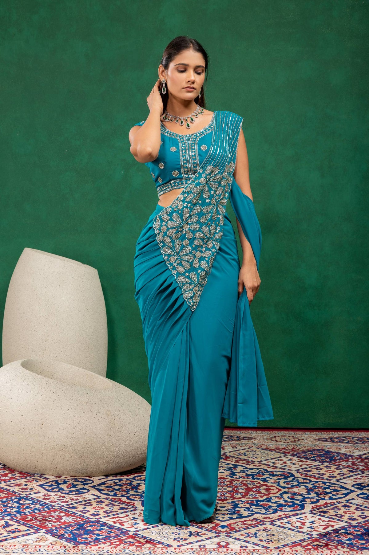 Women’s Pink Embroidered Saree with Designer Blouse