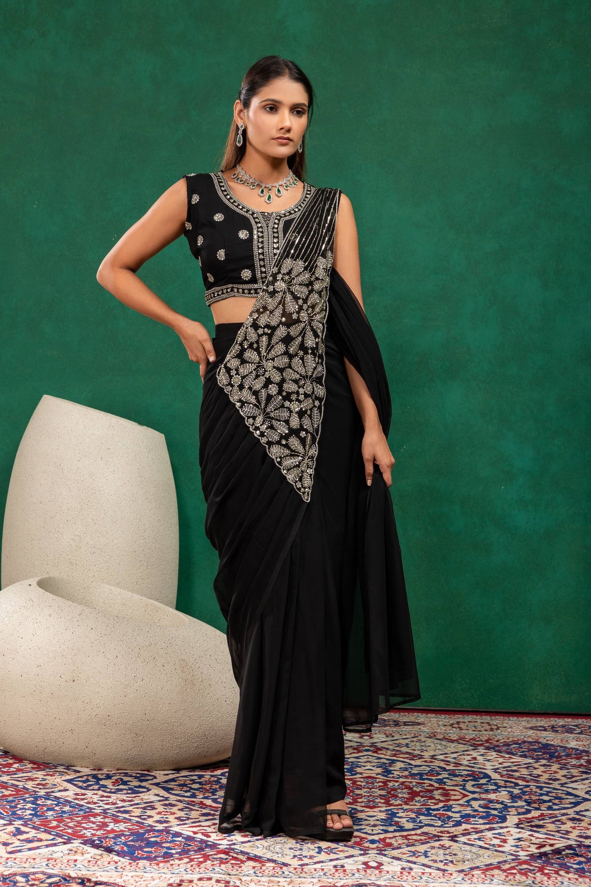 Women’s Pink Embroidered Saree with Designer Blouse