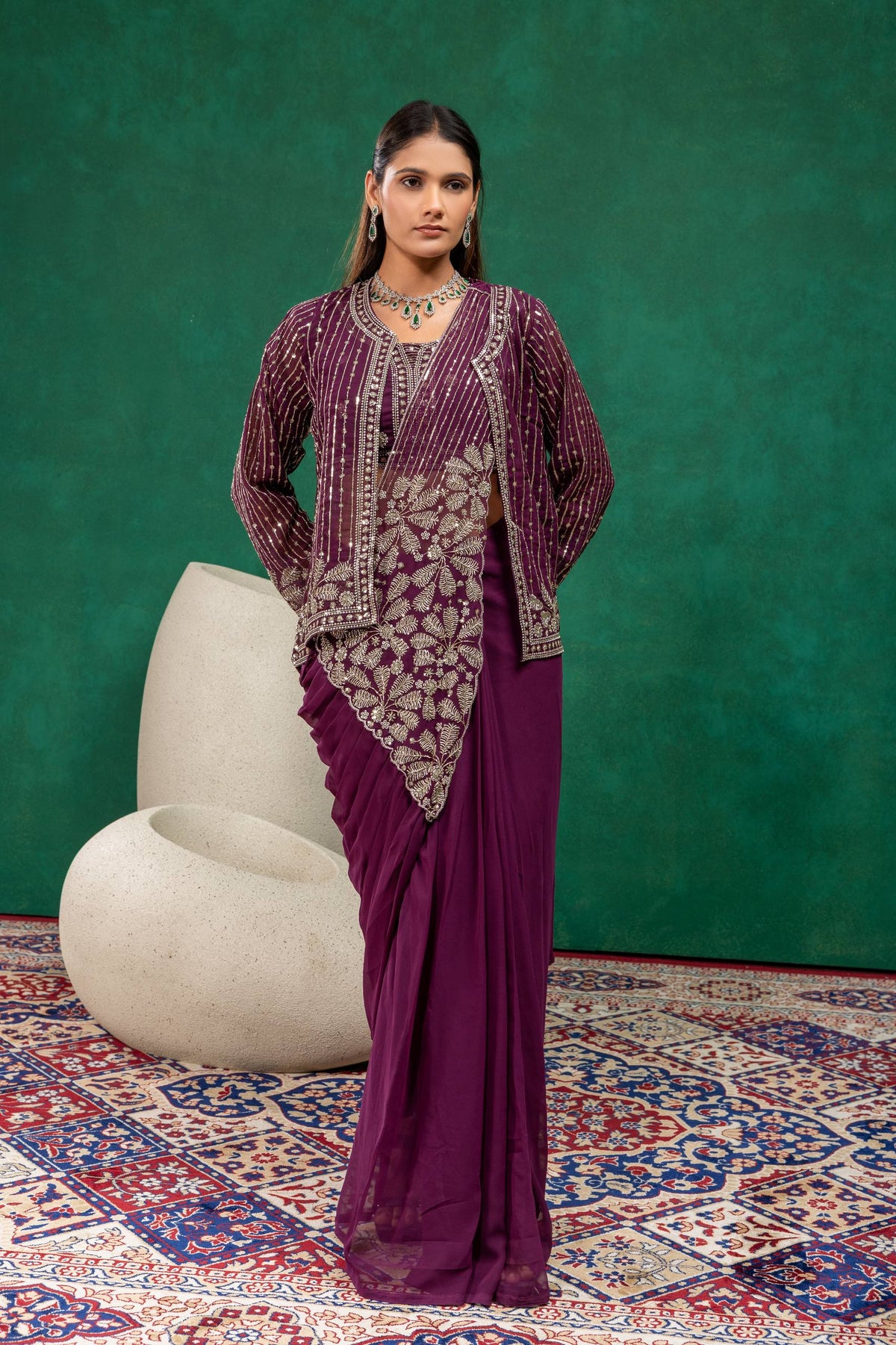 Women’s Pink Embroidered Saree with Designer Blouse