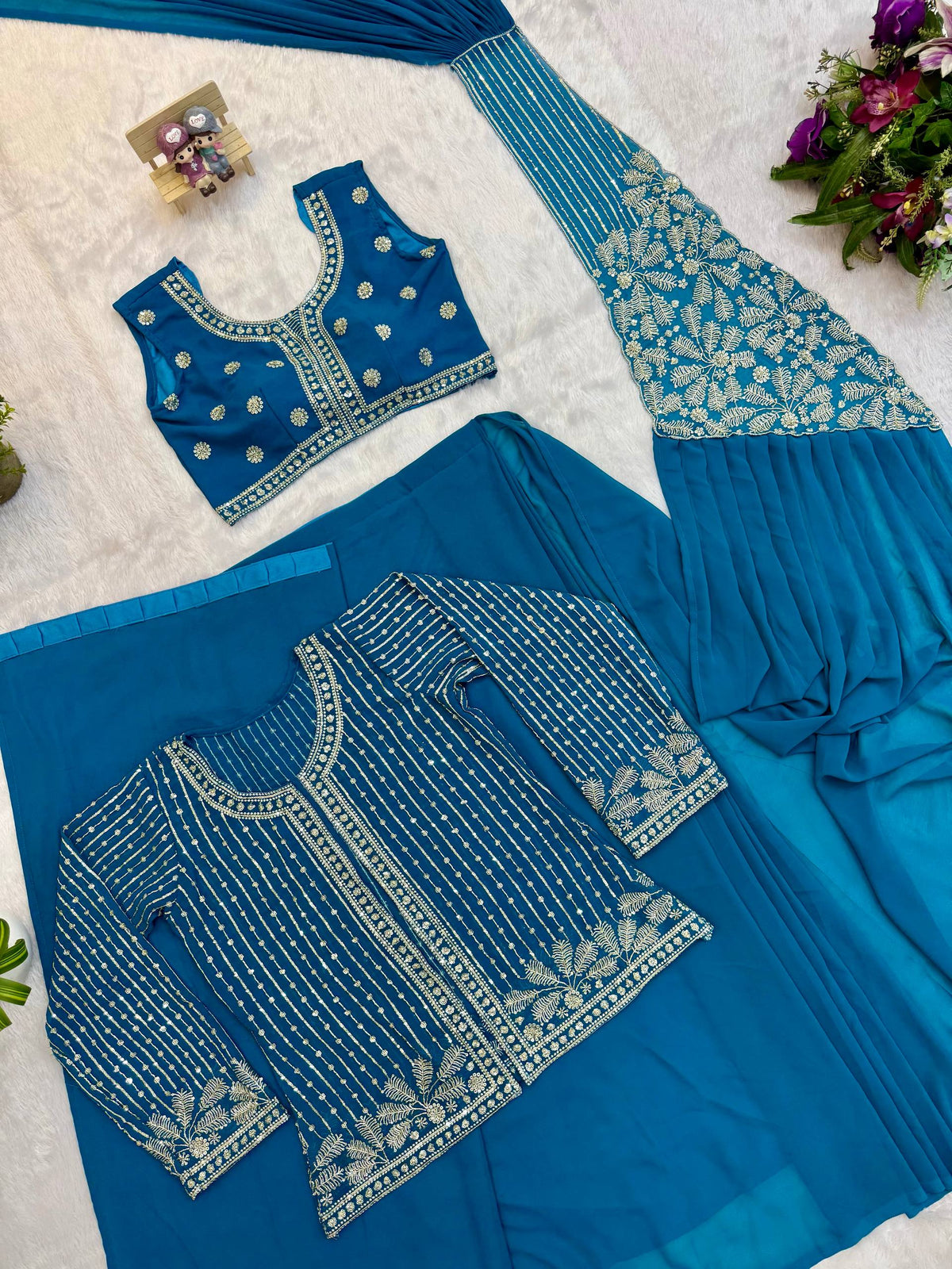 Women’s Pink Embroidered Saree with Designer Blouse