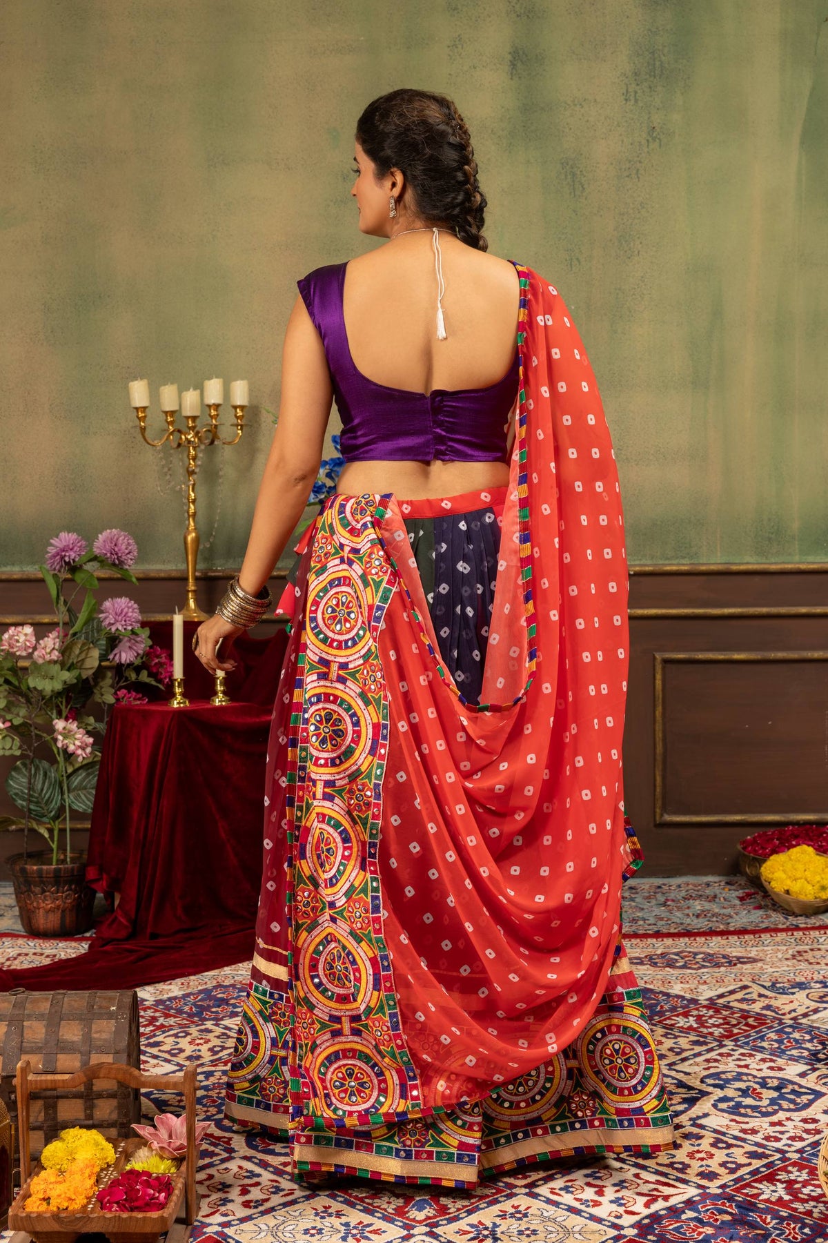 Red Printed Traditional Lehenga Choli Set with Dupatta