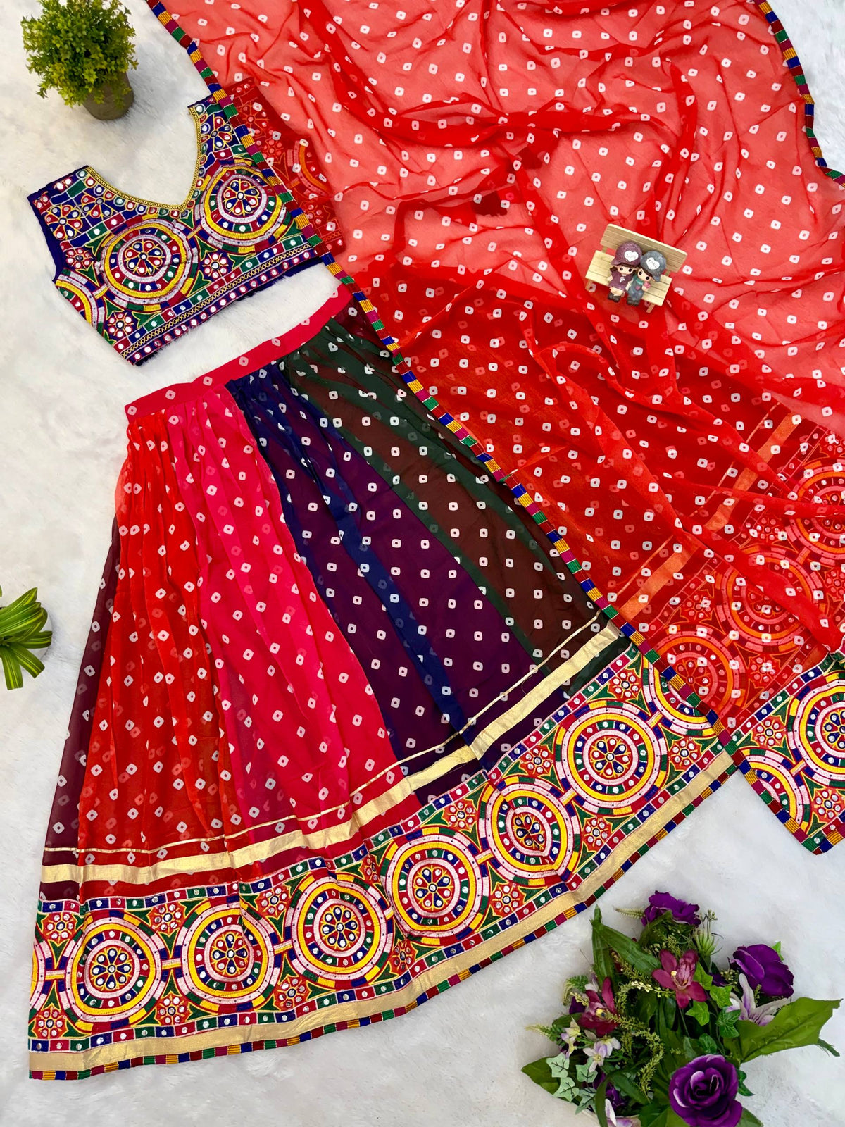 Red Printed Traditional Lehenga Choli Set with Dupatta