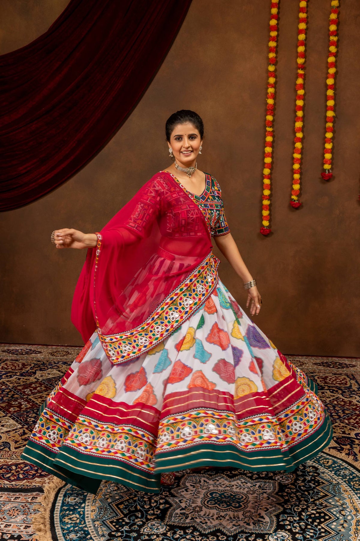 Designer Multicolor Embroidered Lehenga Choli with Sheer Dupatta