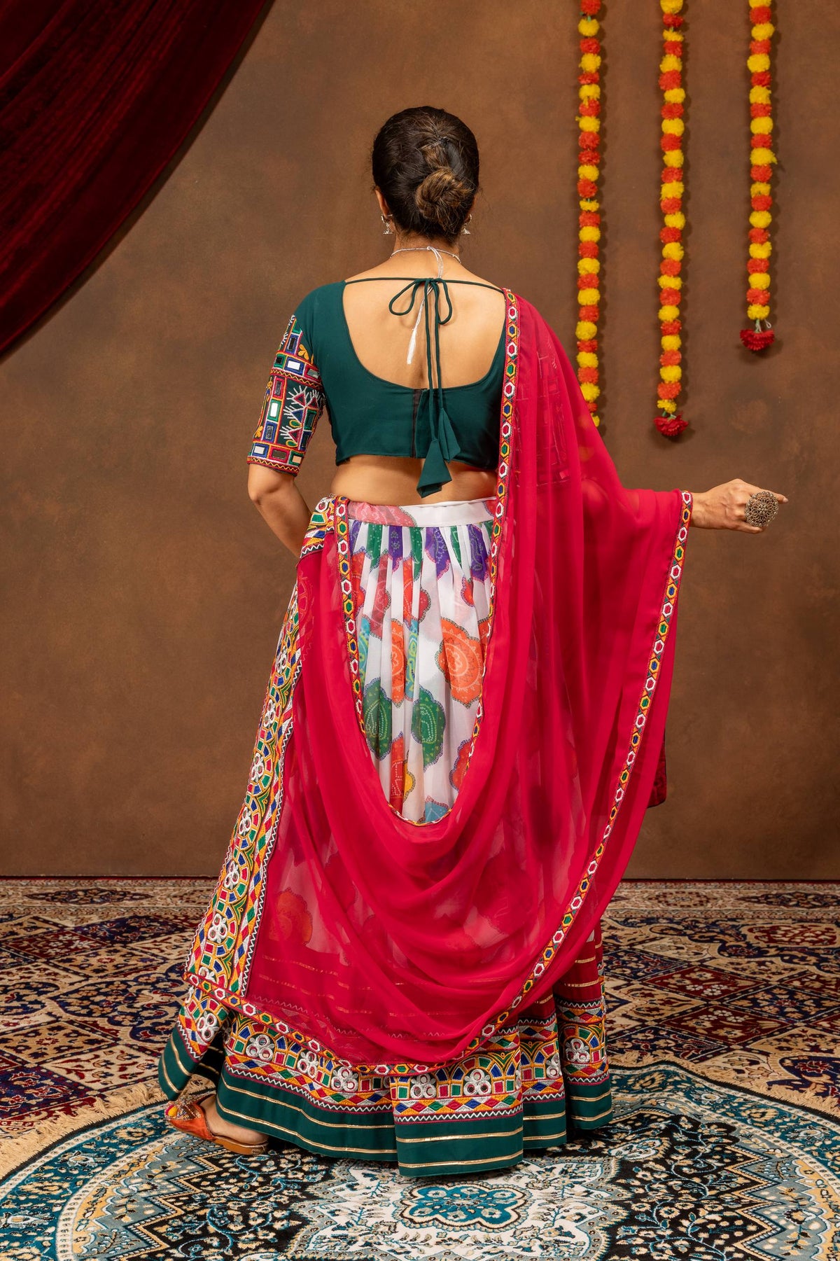Designer Multicolor Embroidered Lehenga Choli with Sheer Dupatta