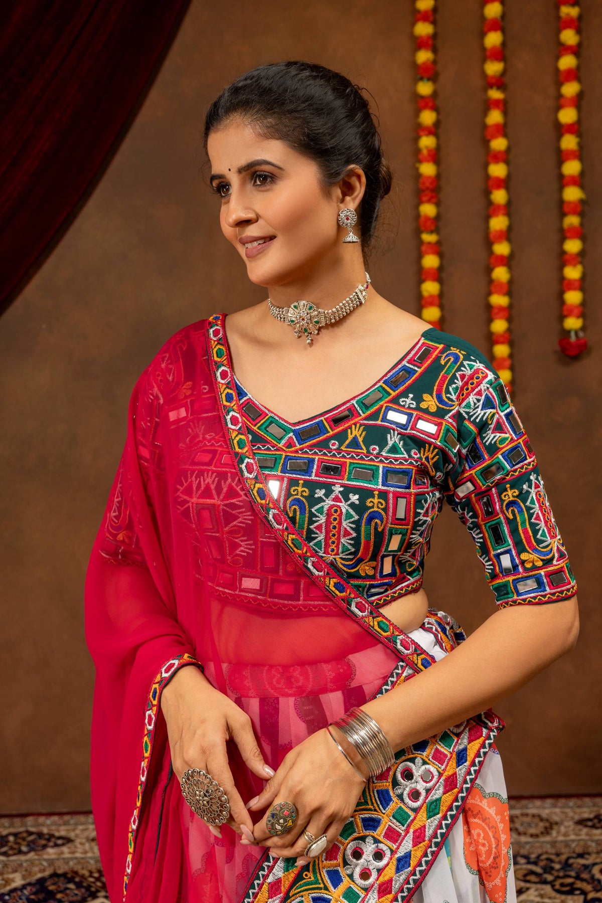 Designer Multicolor Embroidered Lehenga Choli with Sheer Dupatta