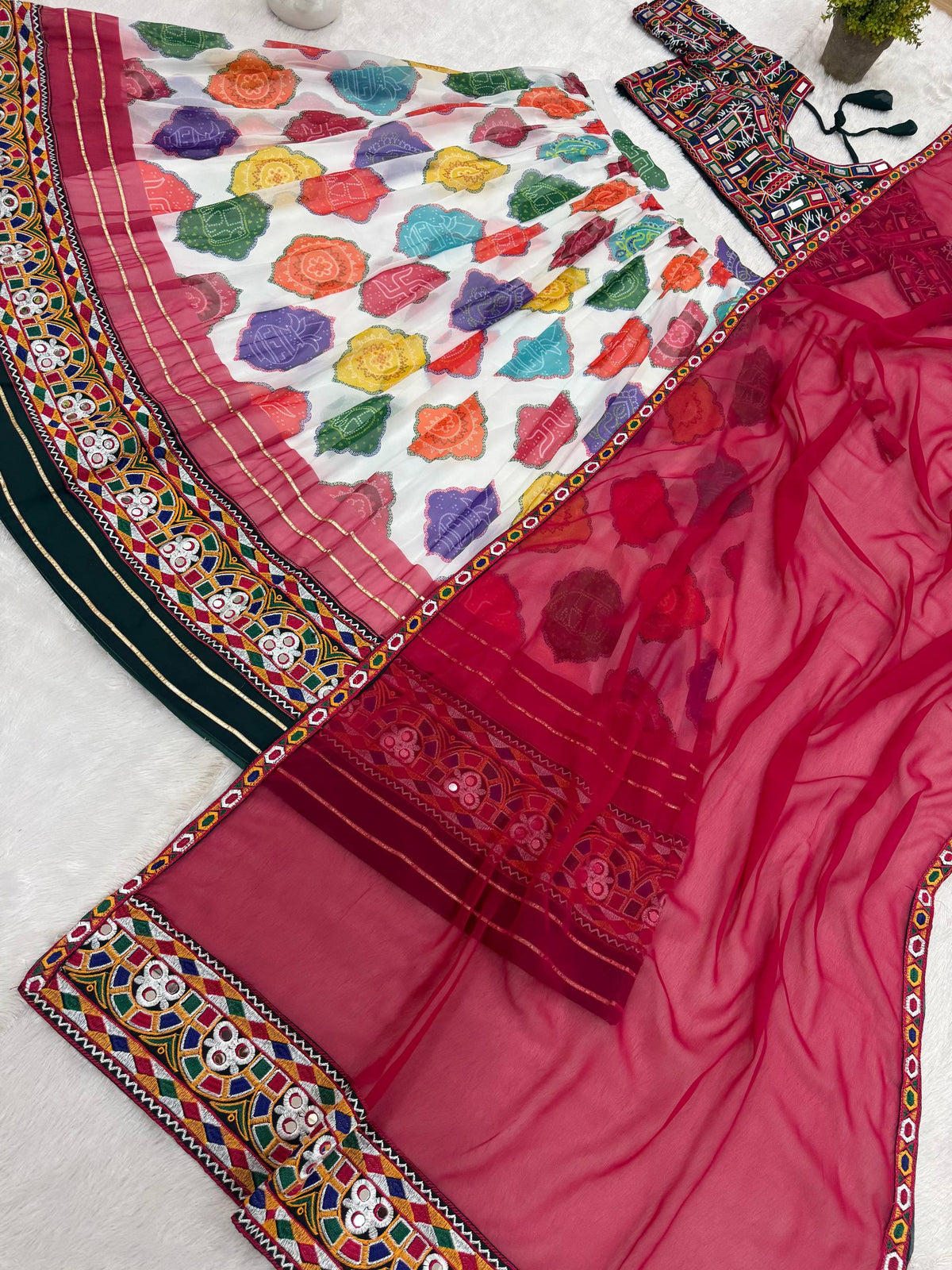 Designer Multicolor Embroidered Lehenga Choli with Sheer Dupatta
