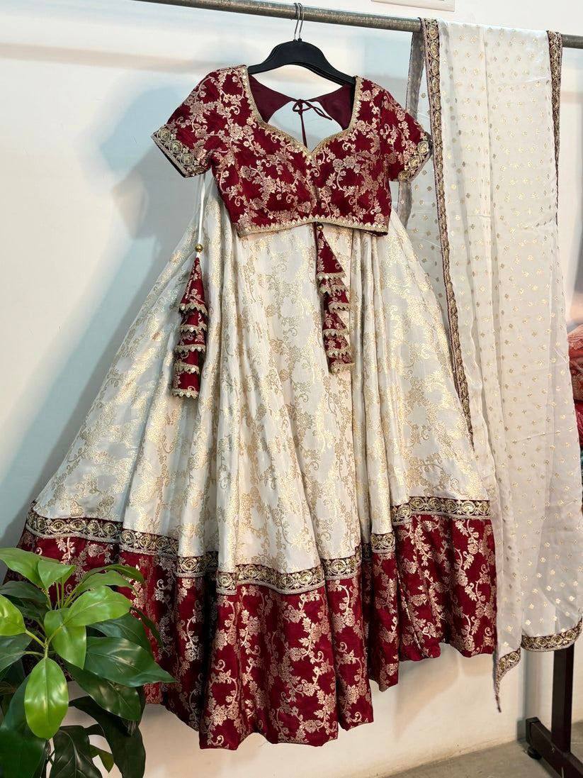 Maroon & Ivory Designer Embroidered Lehenga Choli with Dupatta