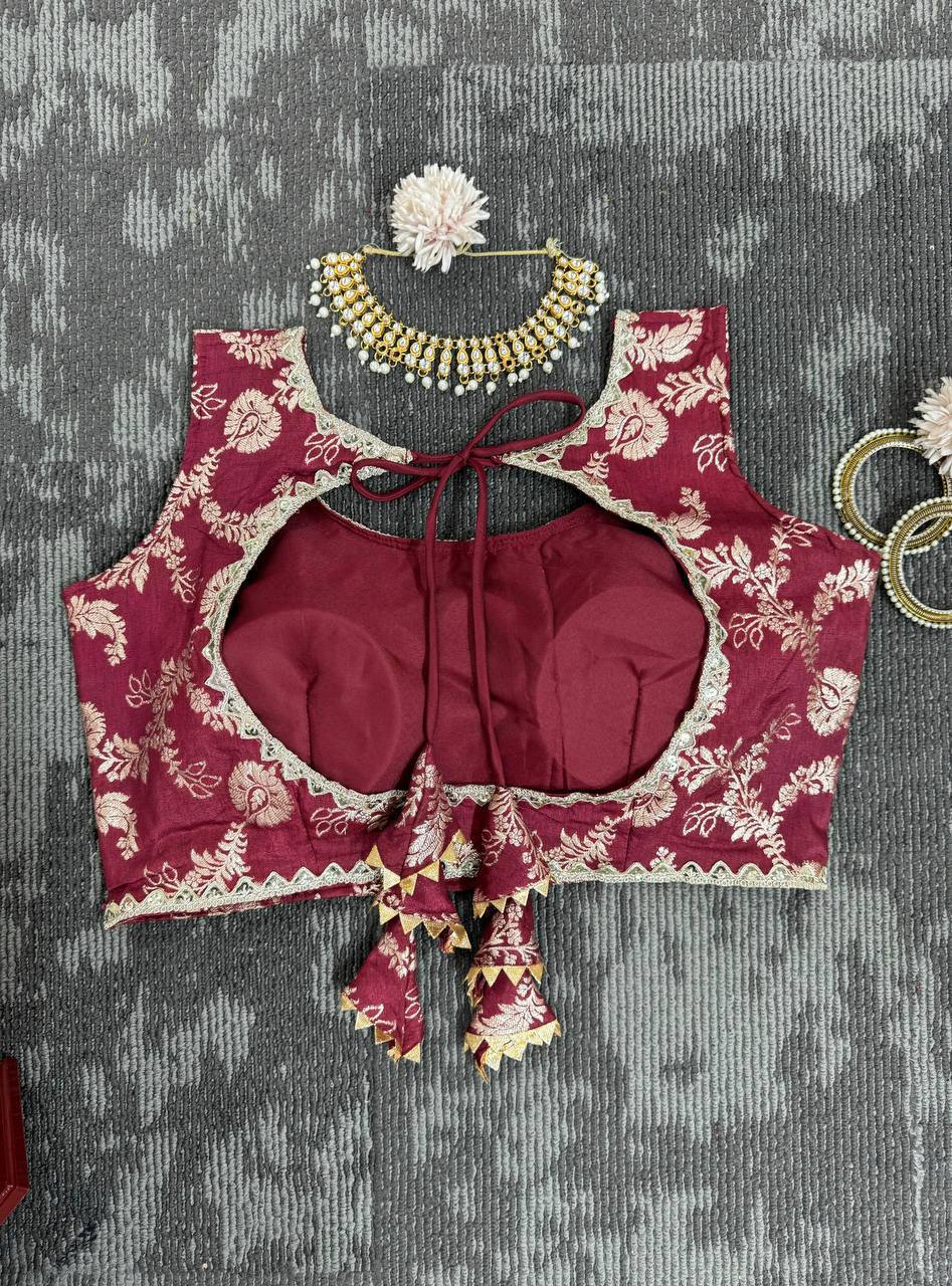 Maroon & Ivory Designer Embroidered Lehenga Choli with Dupatta
