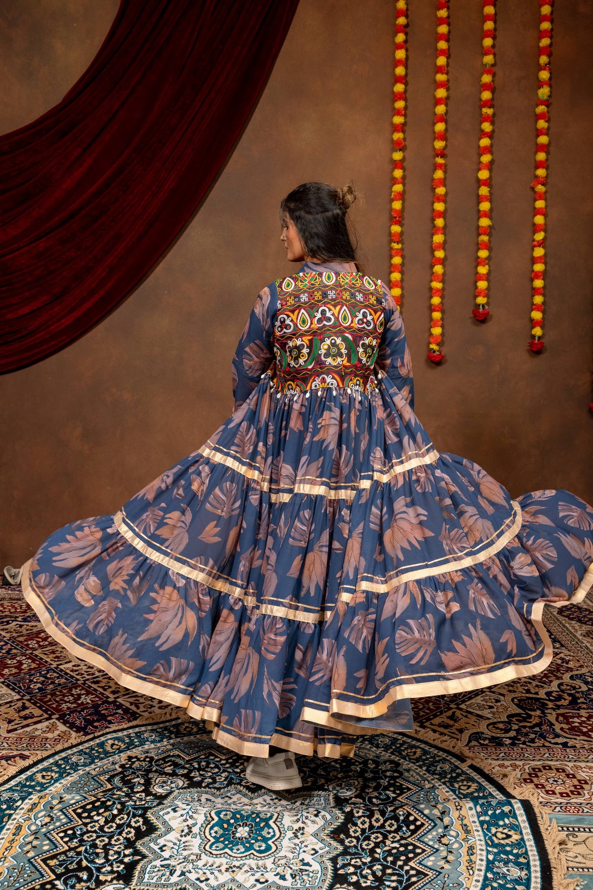 Women Black Embroidered Co-Ord Set with Printed Long Shrug