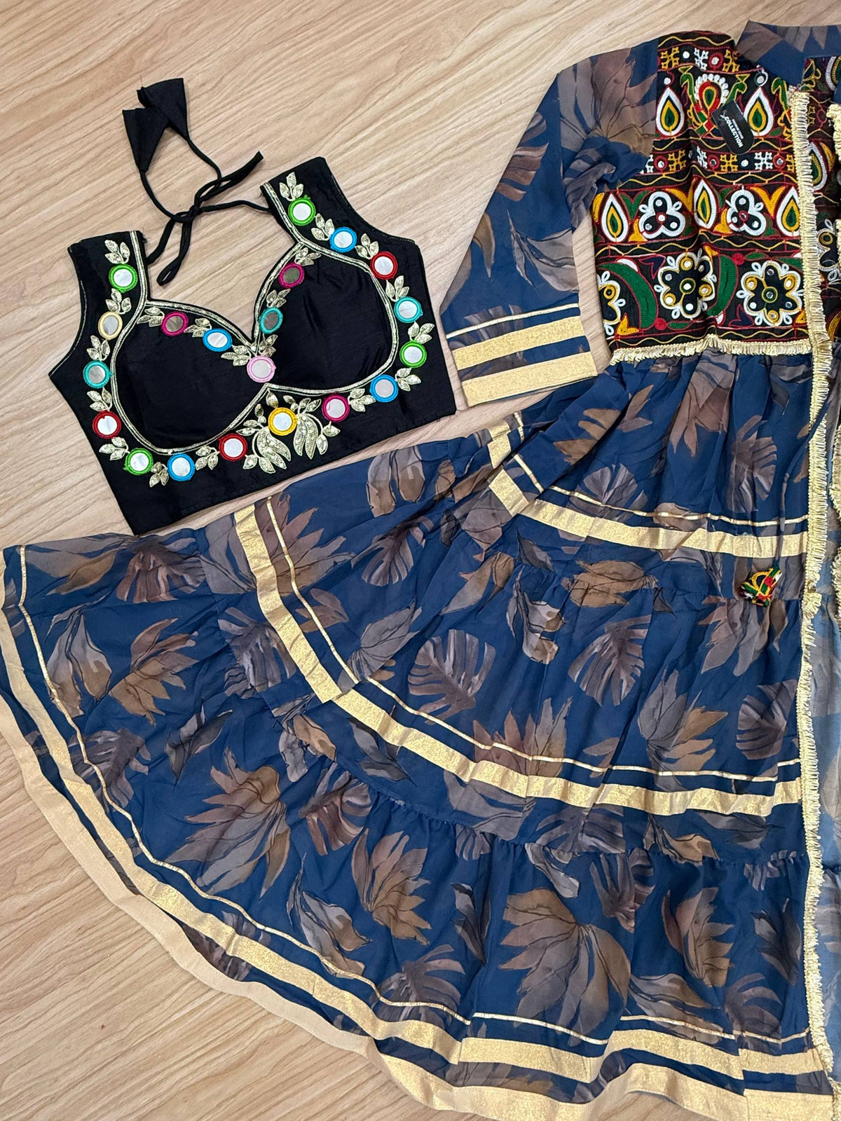 Women Black Embroidered Co-Ord Set with Printed Long Shrug