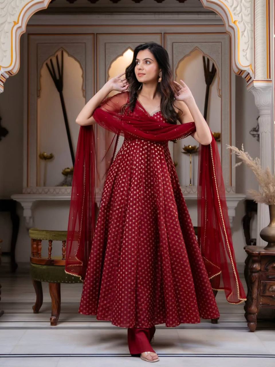 Ruby Royale Chanderi Jacquard Anarkali Set