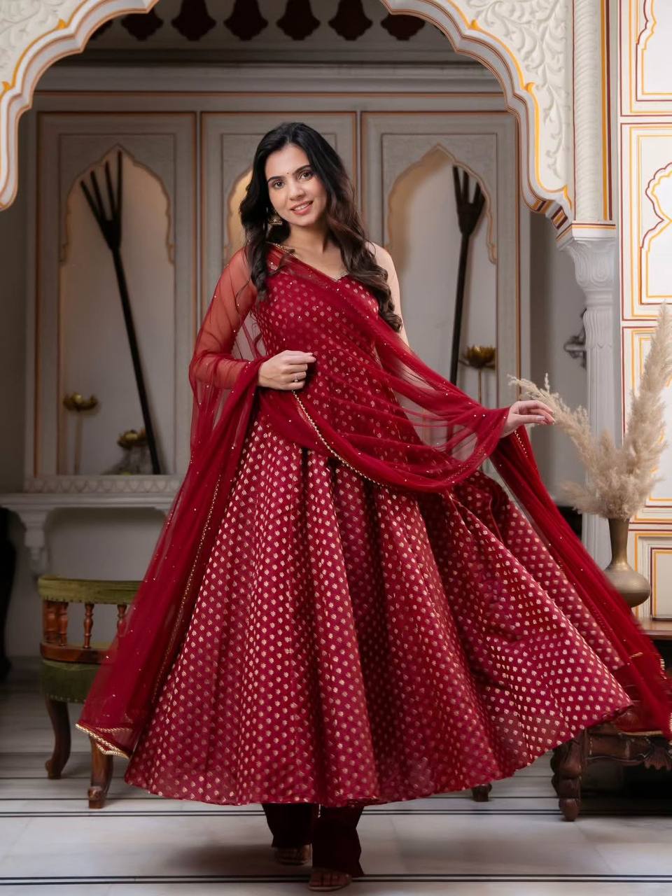 Ruby Royale Chanderi Jacquard Anarkali Set