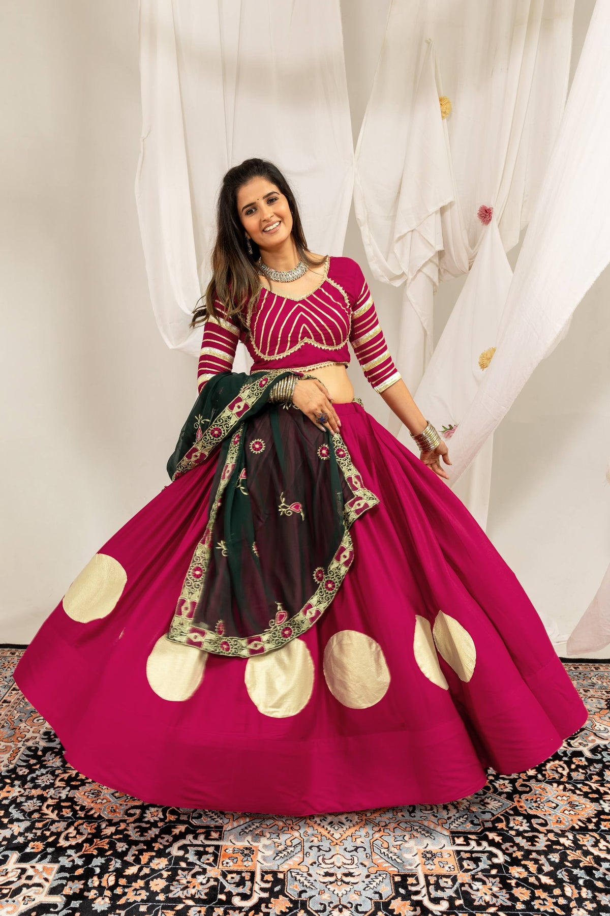 Girls Traditional Embroidered Choli with Lehenga & Dupatta Set