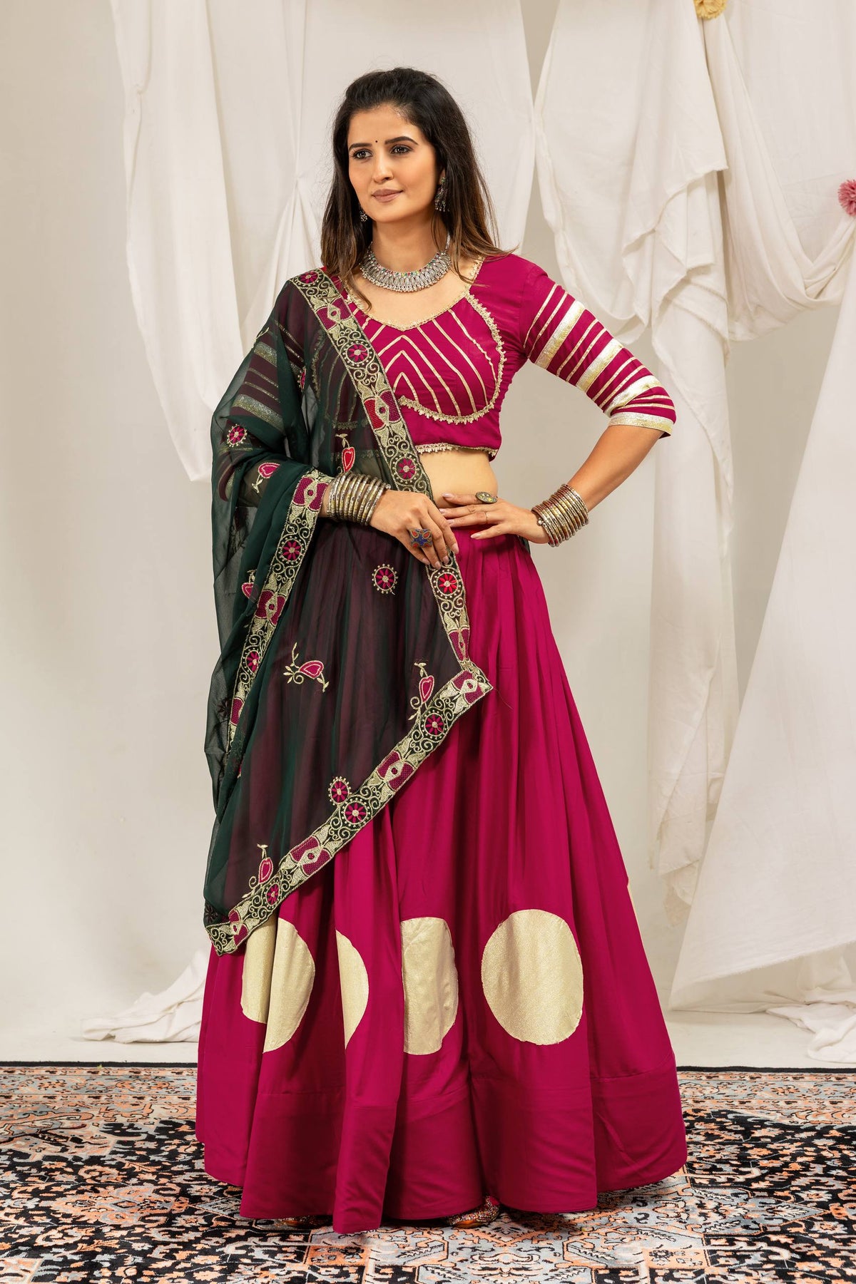Girls Traditional Embroidered Choli with Lehenga & Dupatta Set