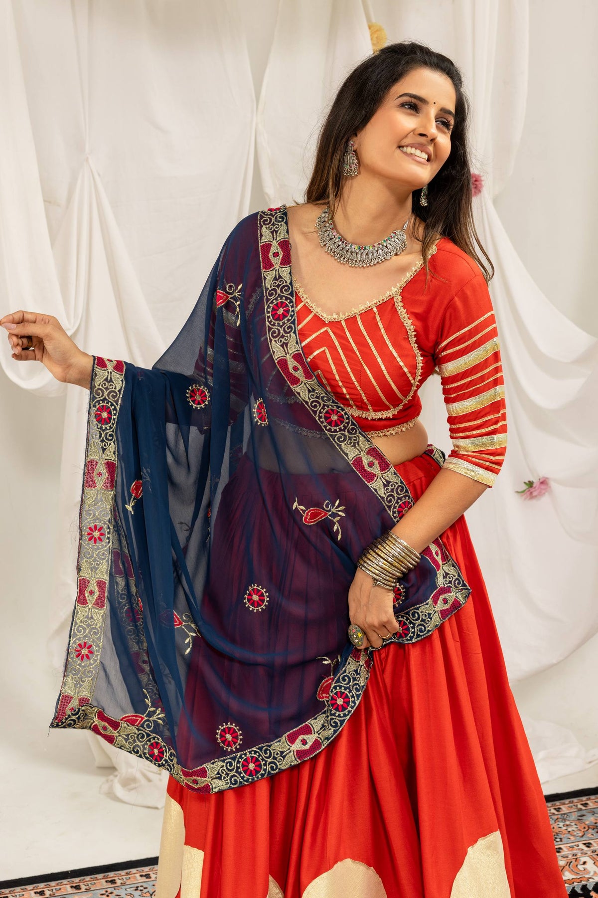 Girls Traditional Embroidered Choli with Lehenga & Dupatta Set