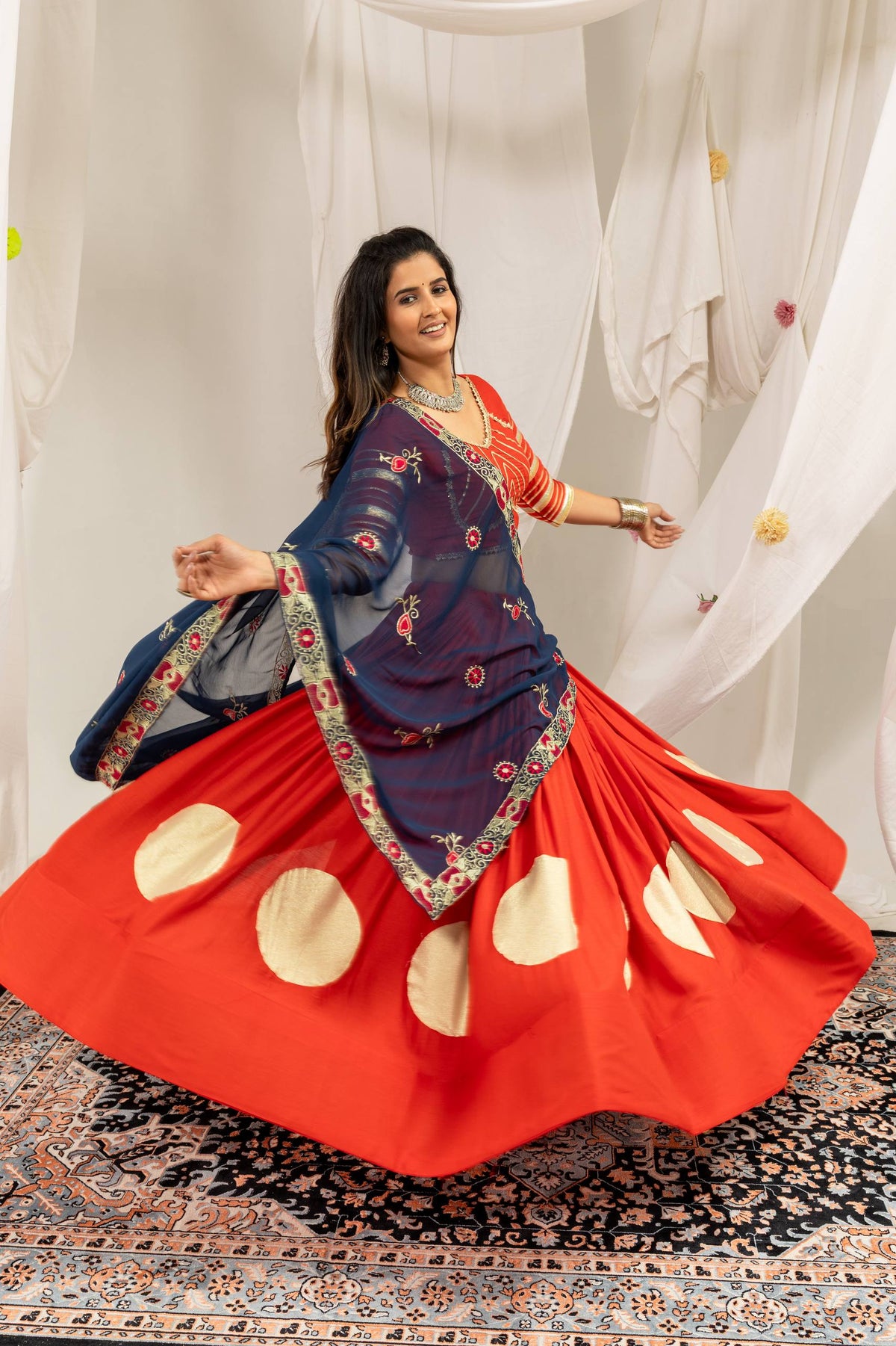 Girls Traditional Embroidered Choli with Lehenga & Dupatta Set