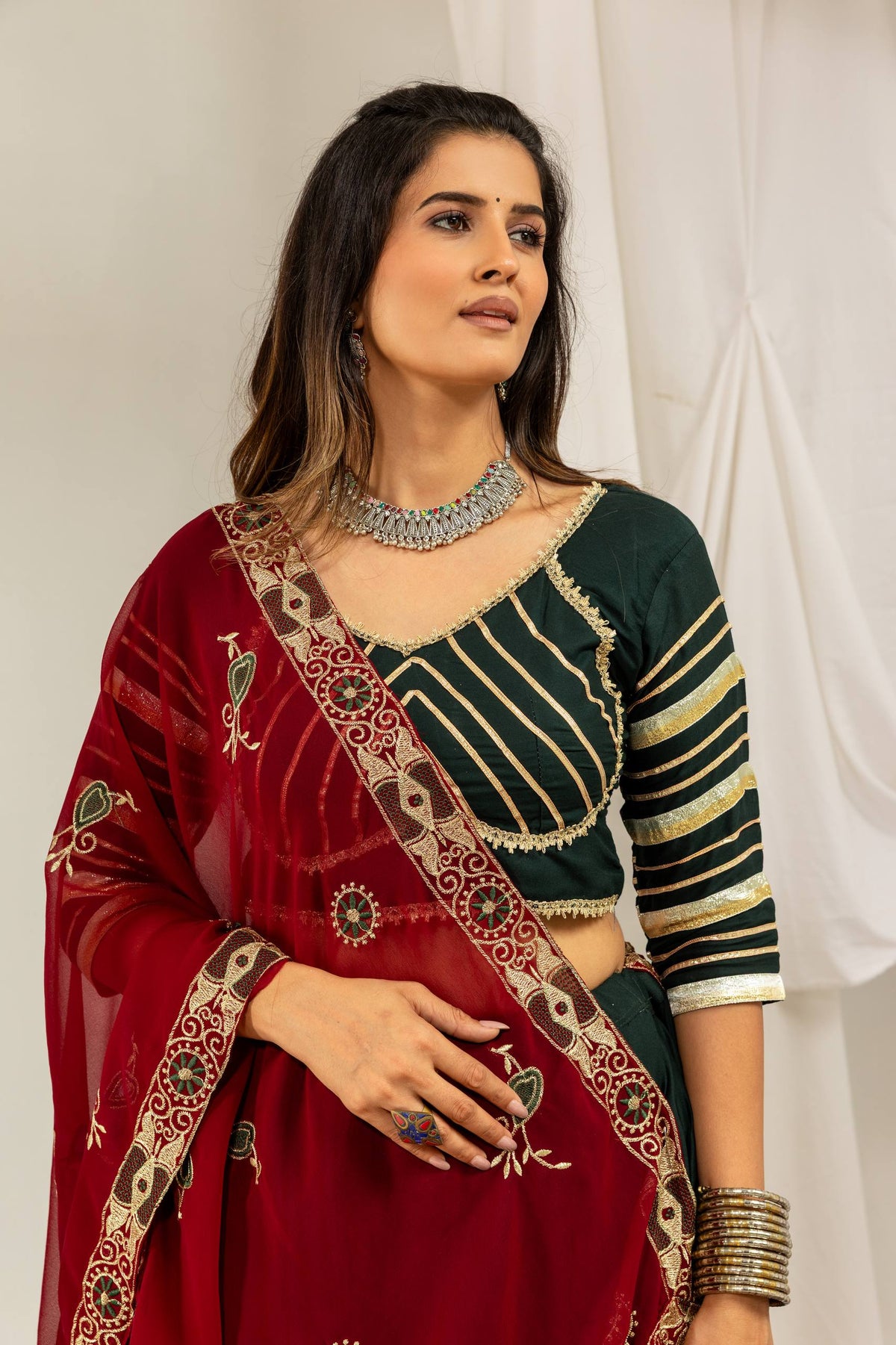 Girls Traditional Embroidered Choli with Lehenga & Dupatta Set
