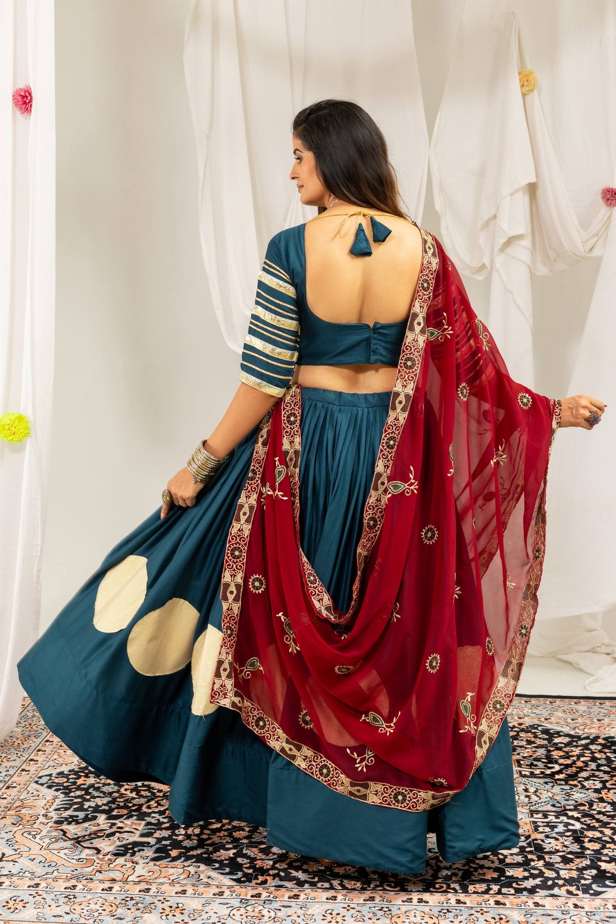 Girls Traditional Embroidered Choli with Lehenga & Dupatta Set
