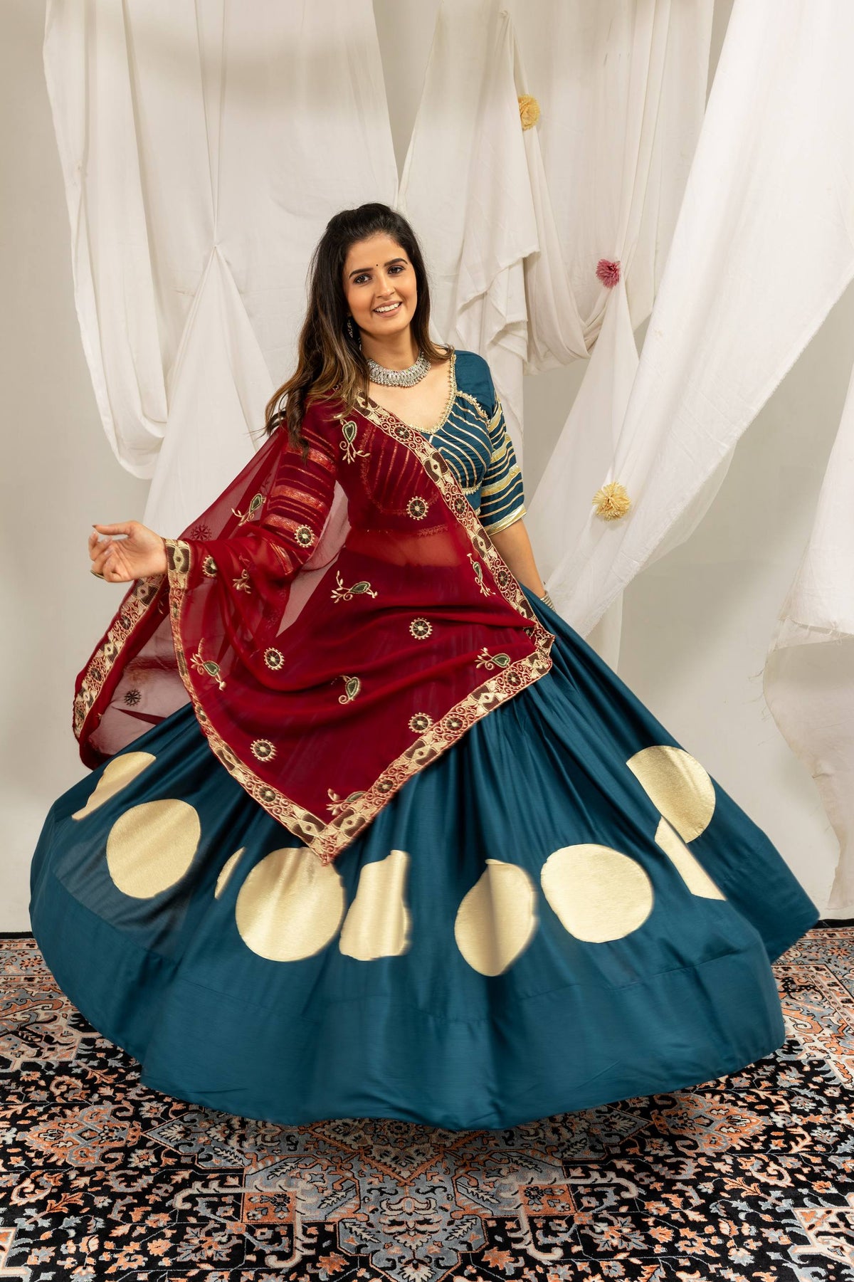 Girls Traditional Embroidered Choli with Lehenga & Dupatta Set
