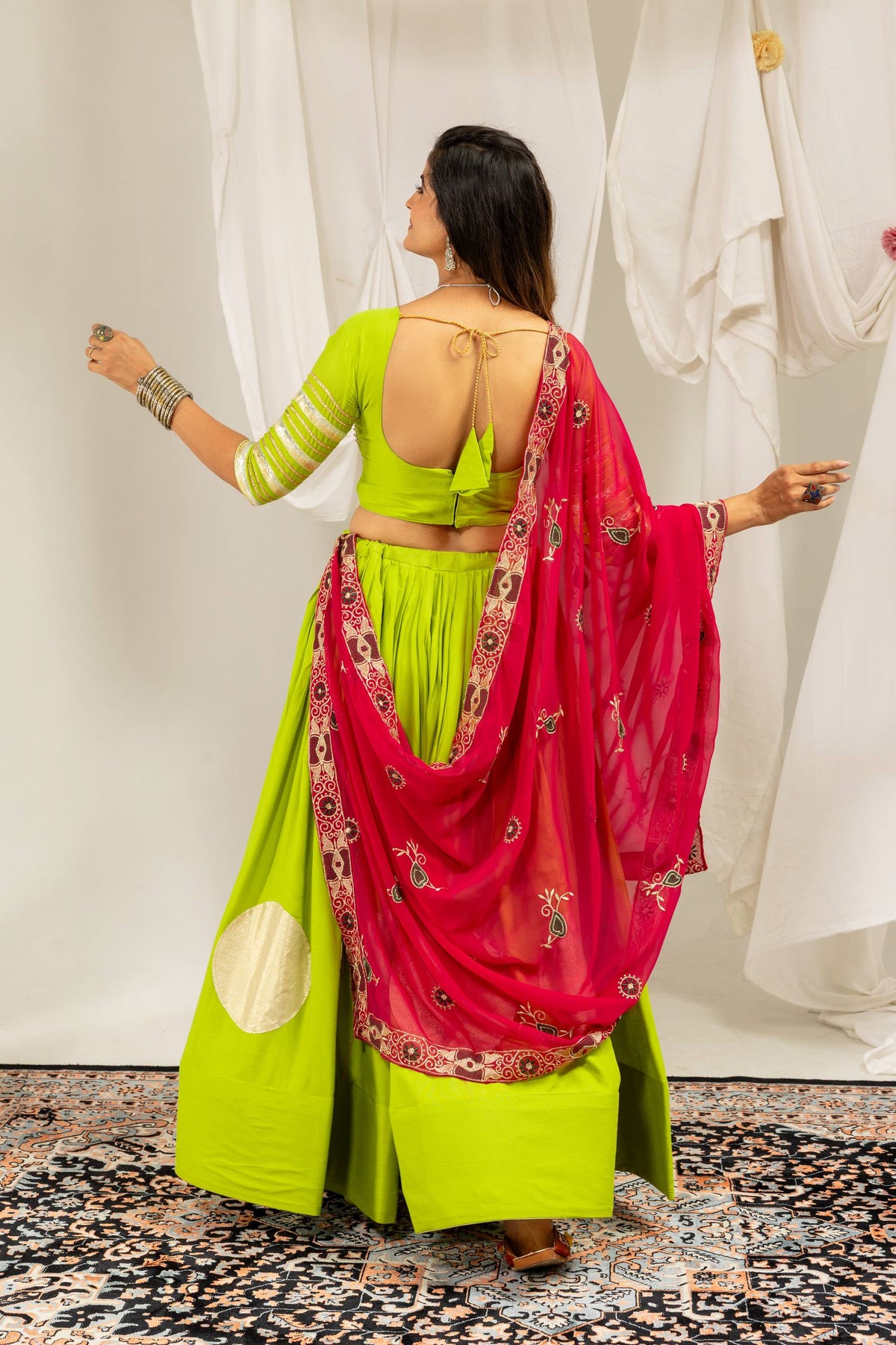 Girls Traditional Embroidered Choli with Lehenga & Dupatta Set