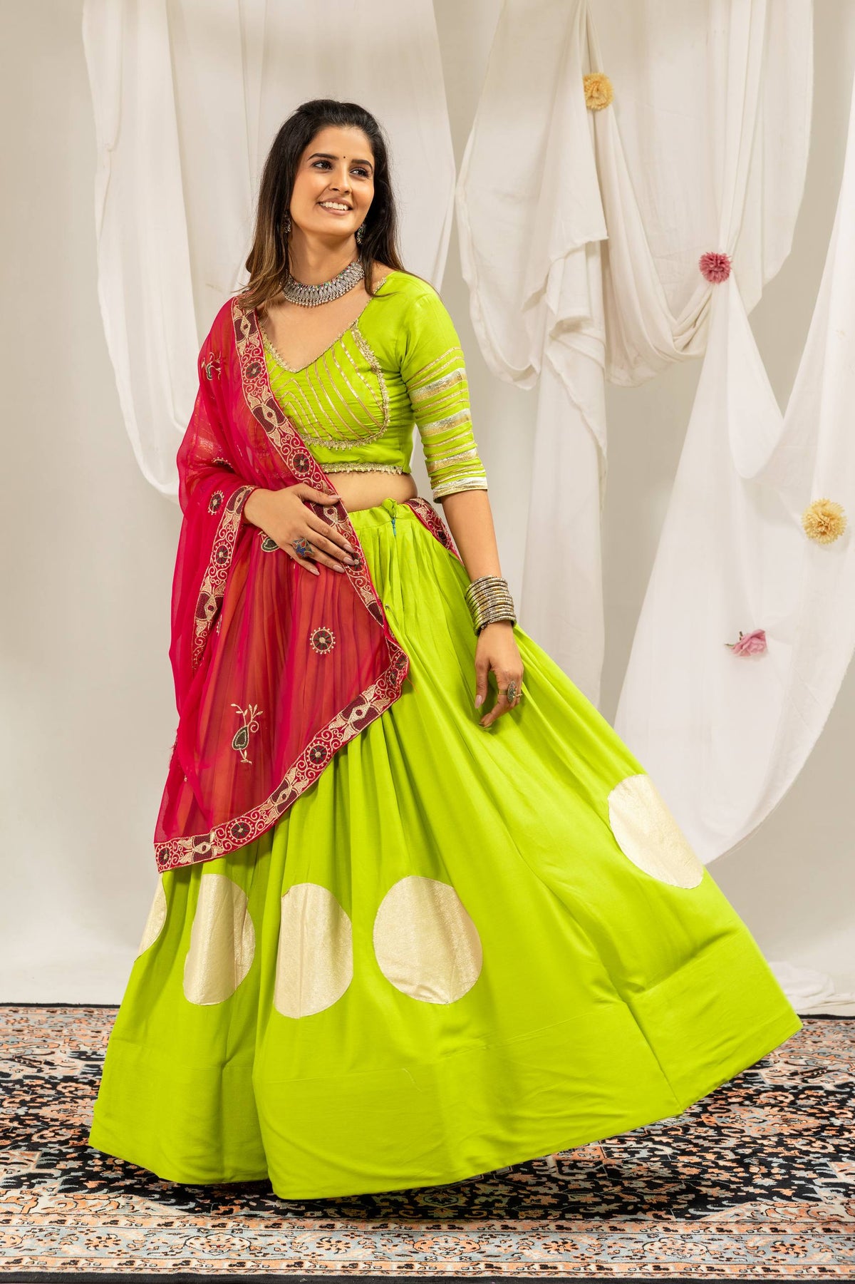 Girls Traditional Embroidered Choli with Lehenga & Dupatta Set