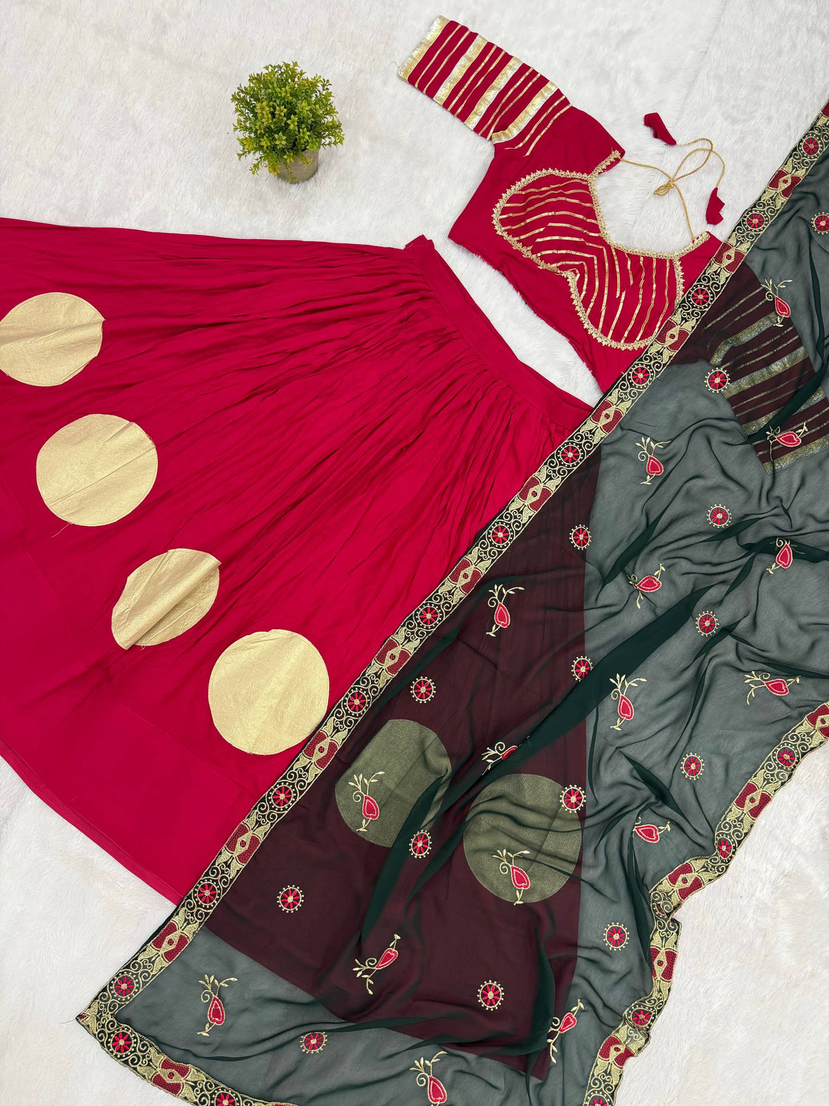 Girls Traditional Embroidered Choli with Lehenga & Dupatta Set