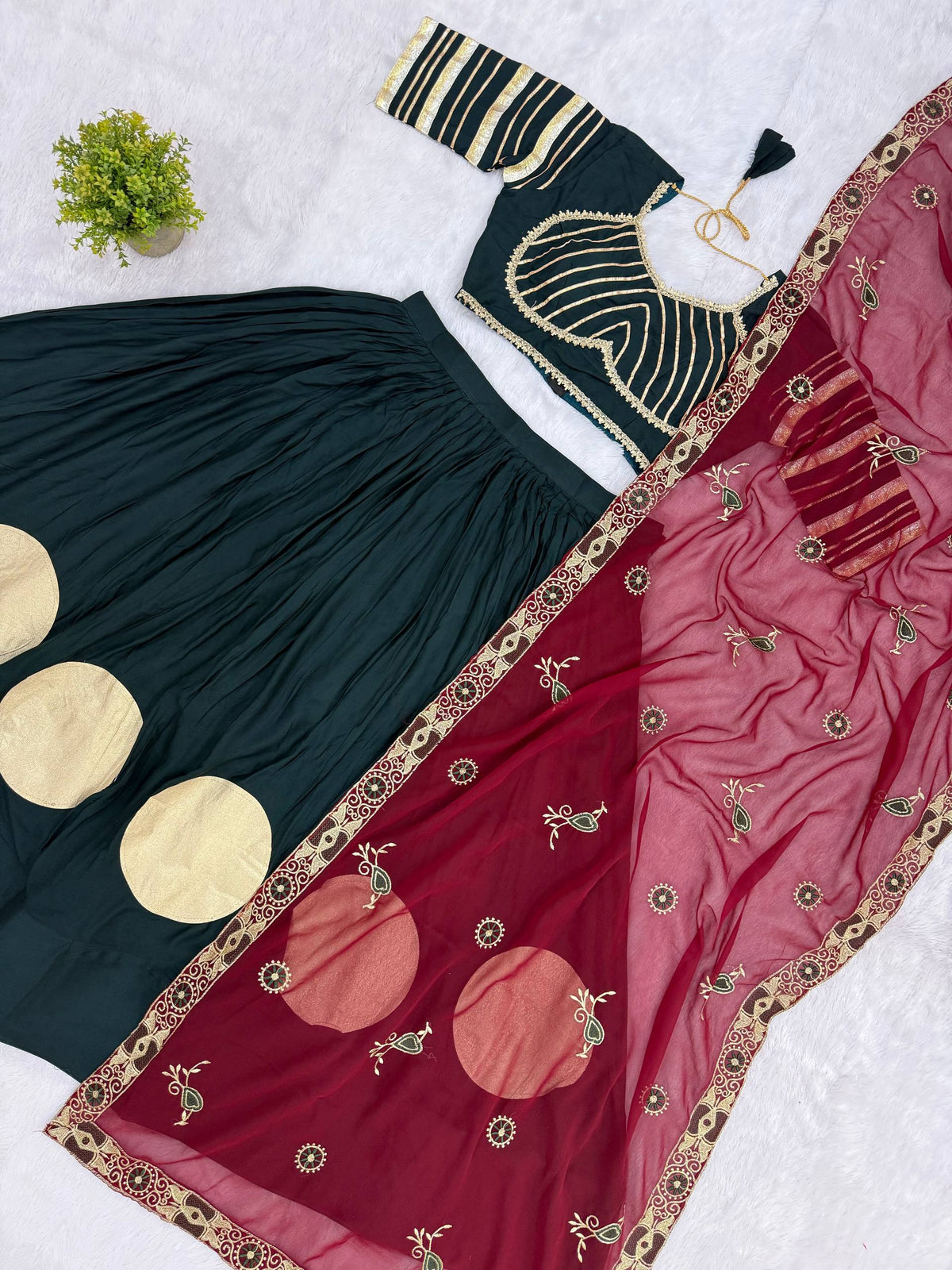 Girls Traditional Embroidered Choli with Lehenga & Dupatta Set